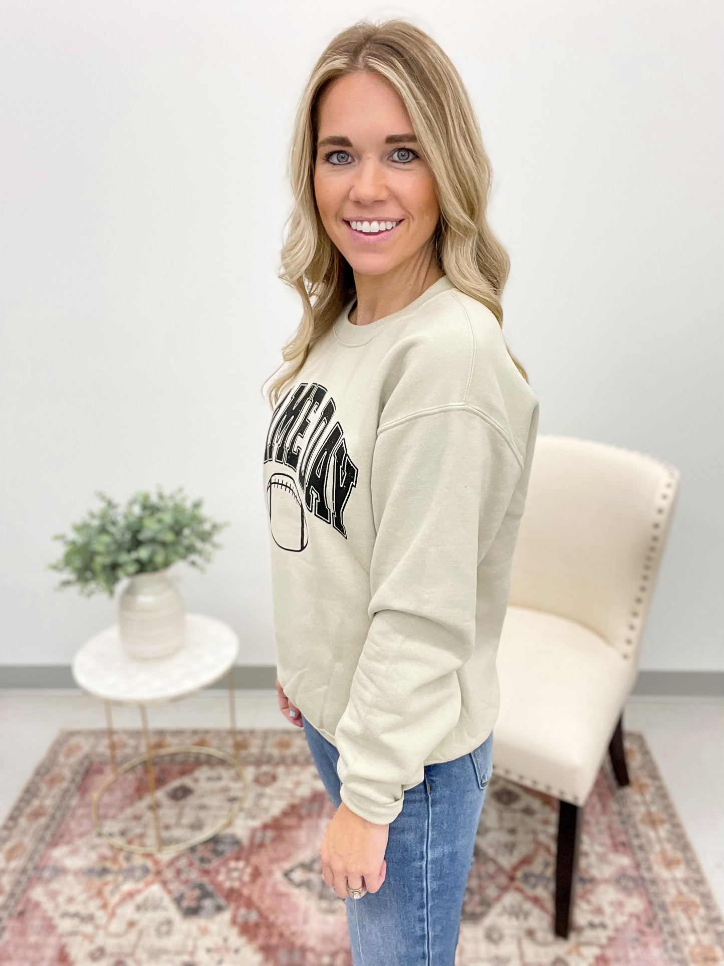 Game Day Football Crewneck Sweatshirt Sand