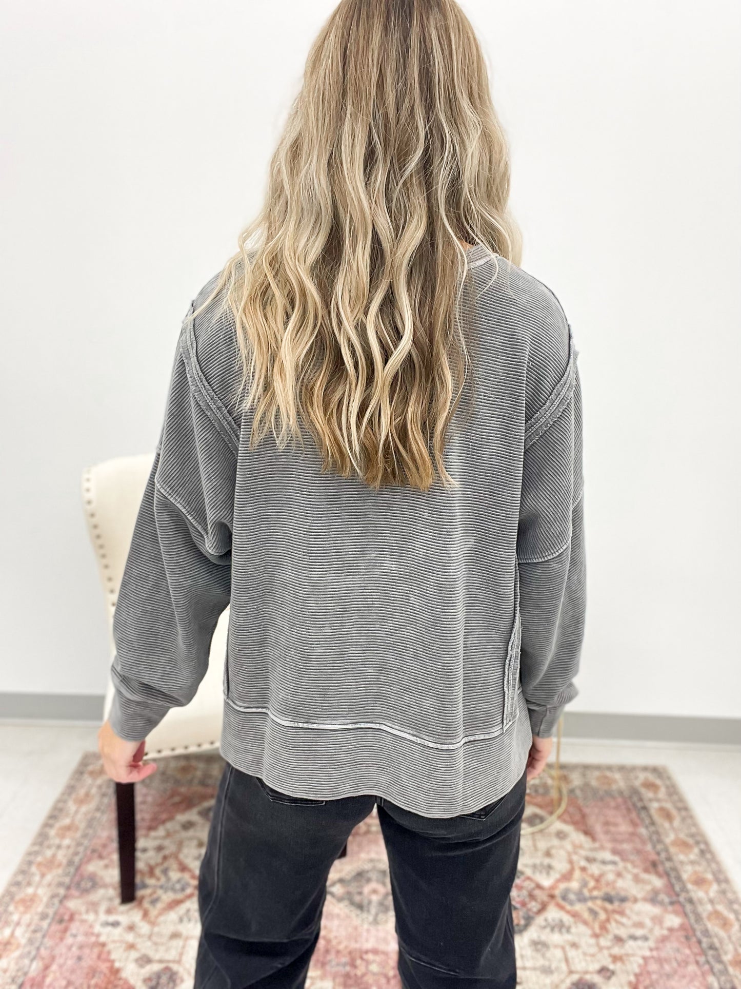 Carry On Washed Exposed Seam Detail Top Charcoal