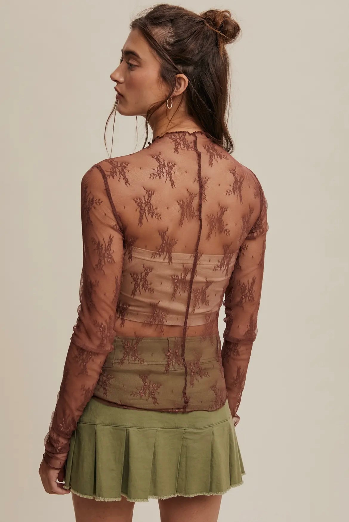 Living Lux Mesh Layering Lace Top Red Bean