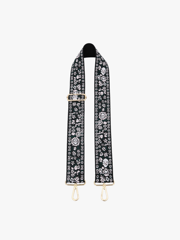 Floral Guitar Crossbody Strap Black/Light Pink