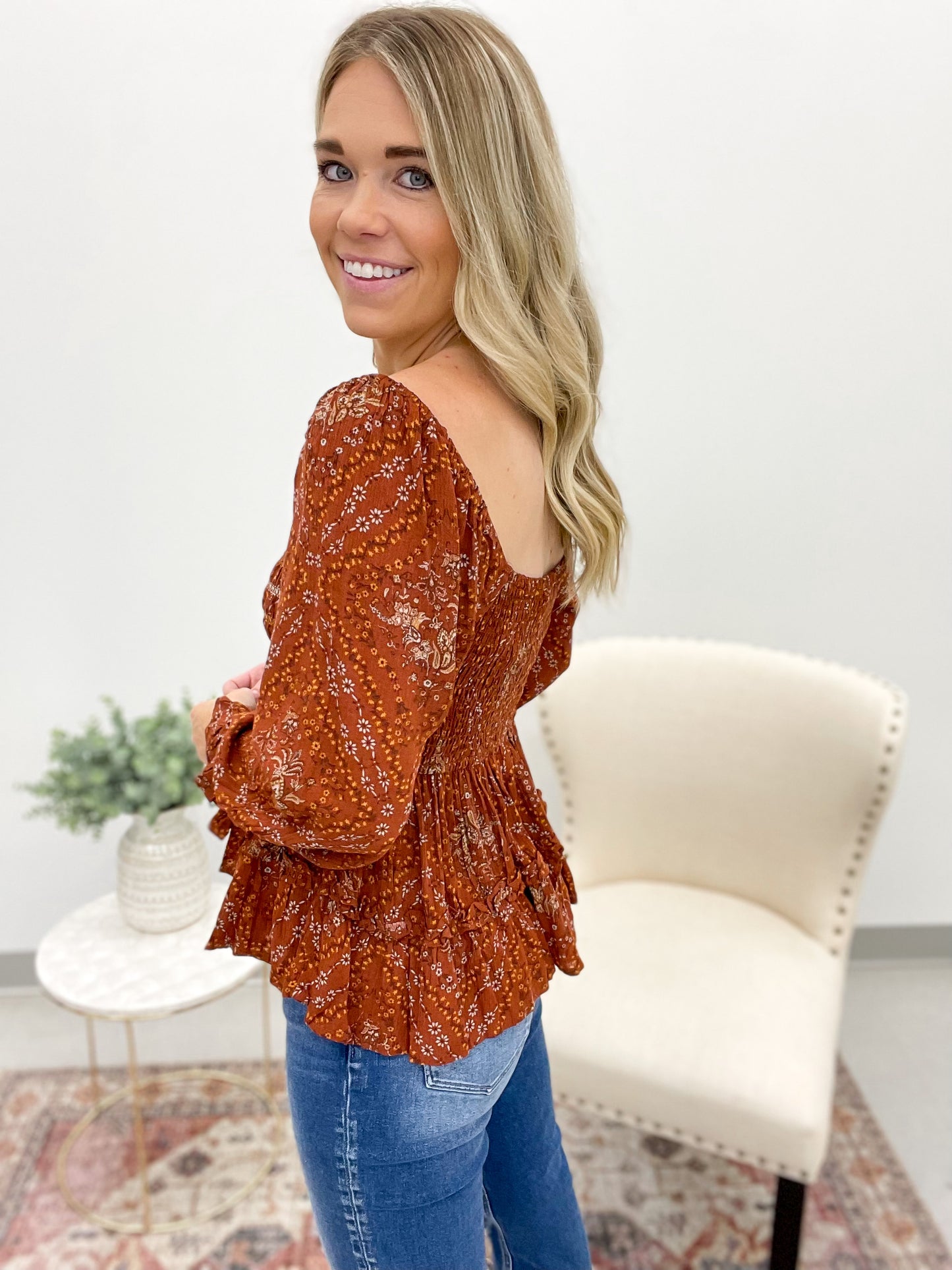 September Sky Smocked Top
