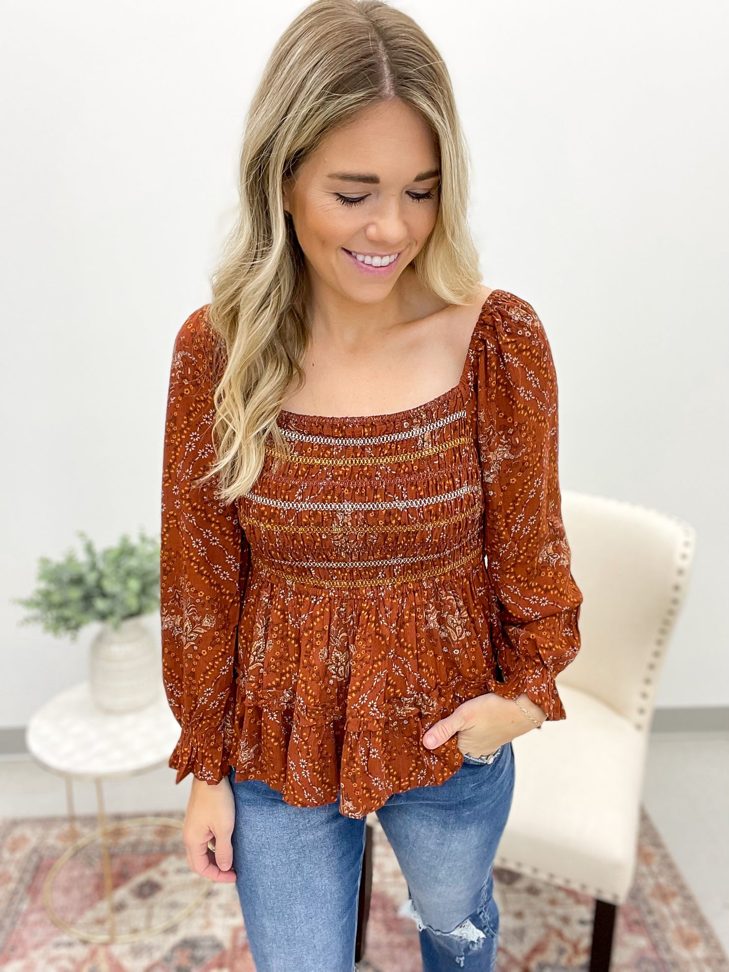 September Sky Smocked Top