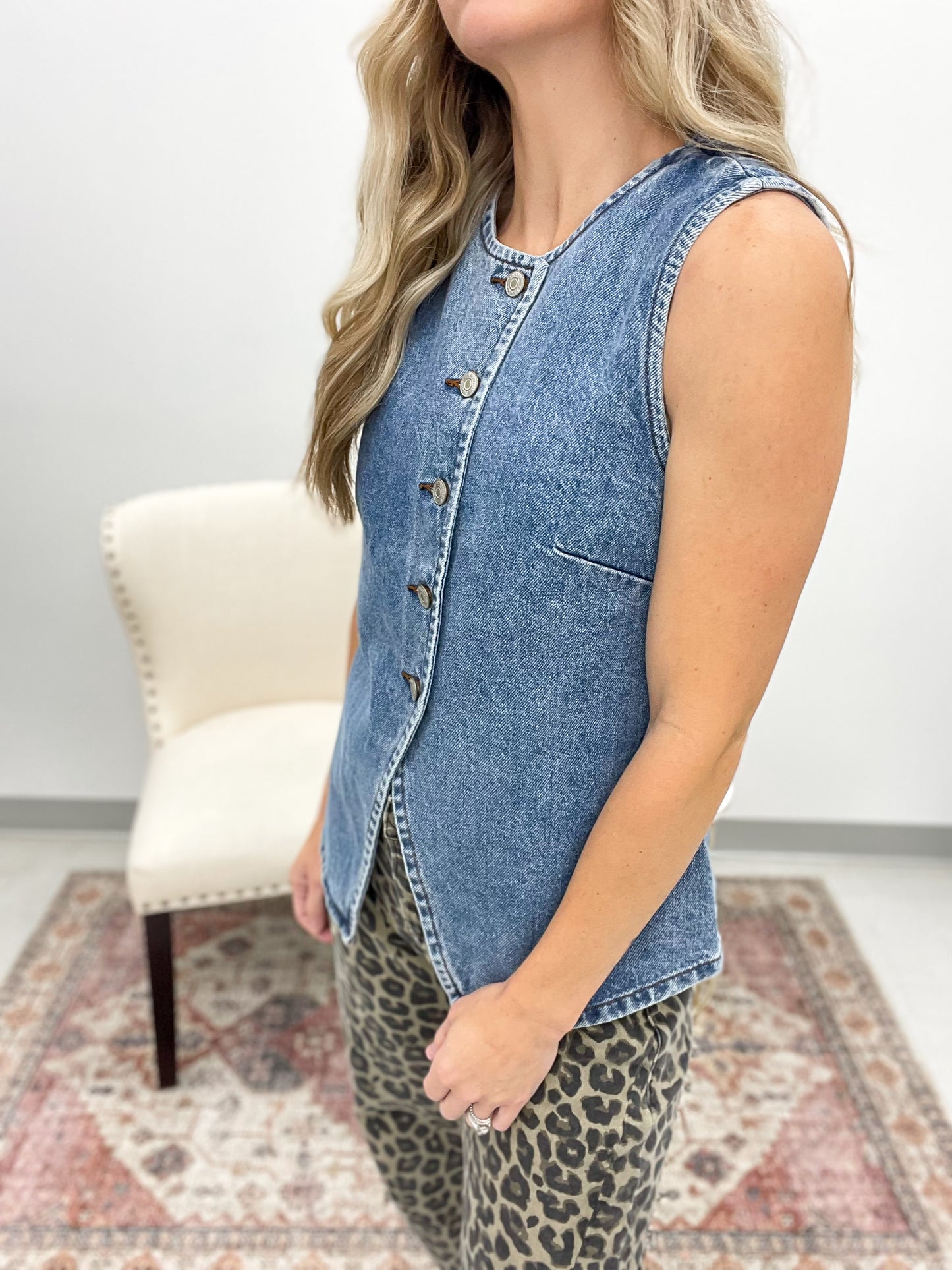 Cue The Chic Button Down Denim Vest