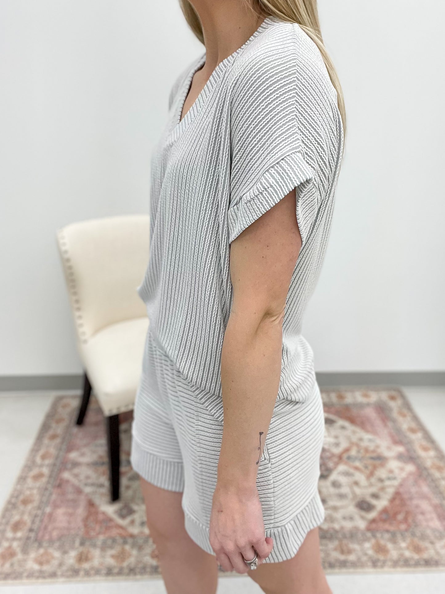 Sunday Breeze Ribbed Top And Shorts Set Gray