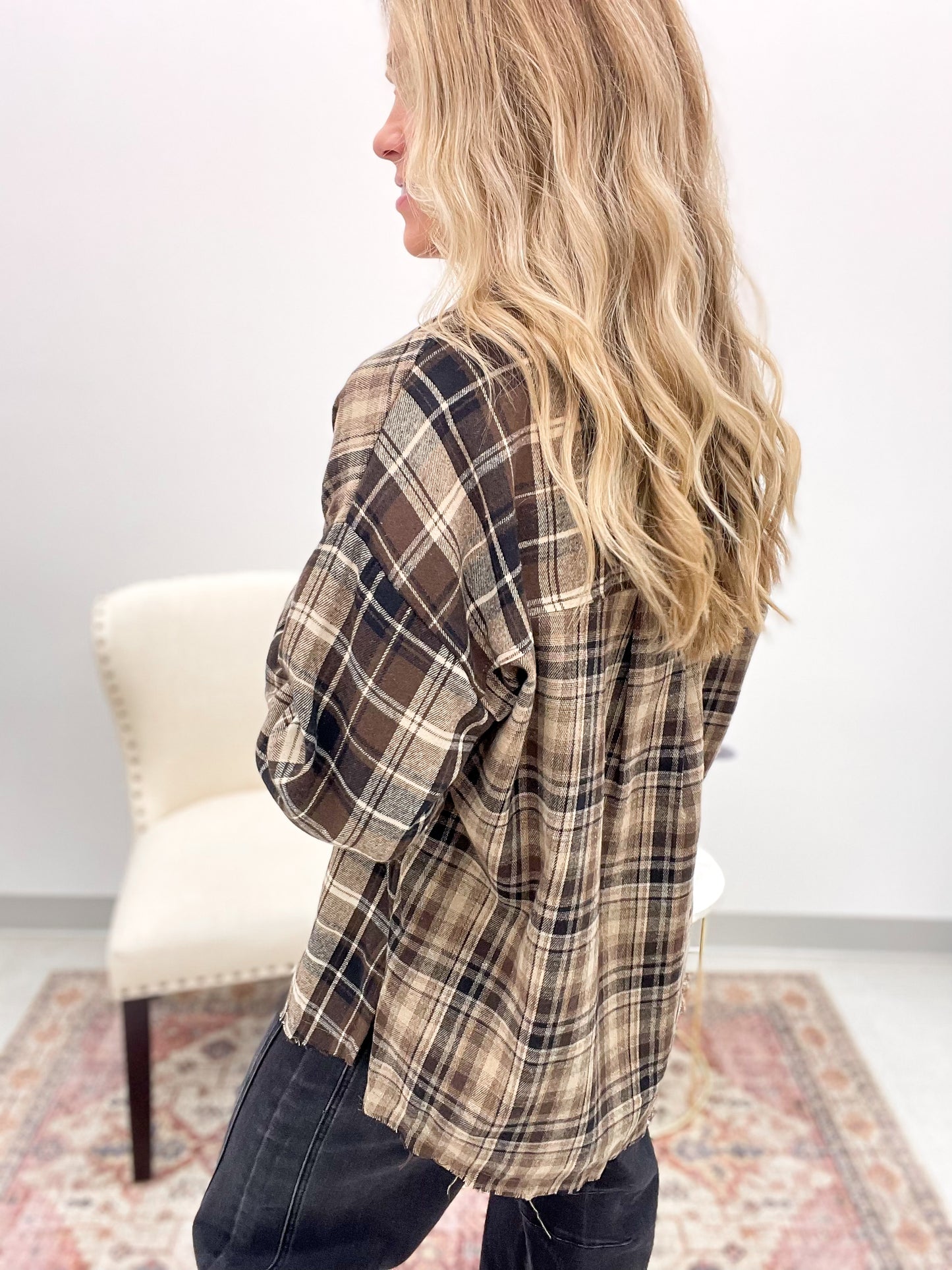 Espresso Edge Plaid Flannel Shirt Brown