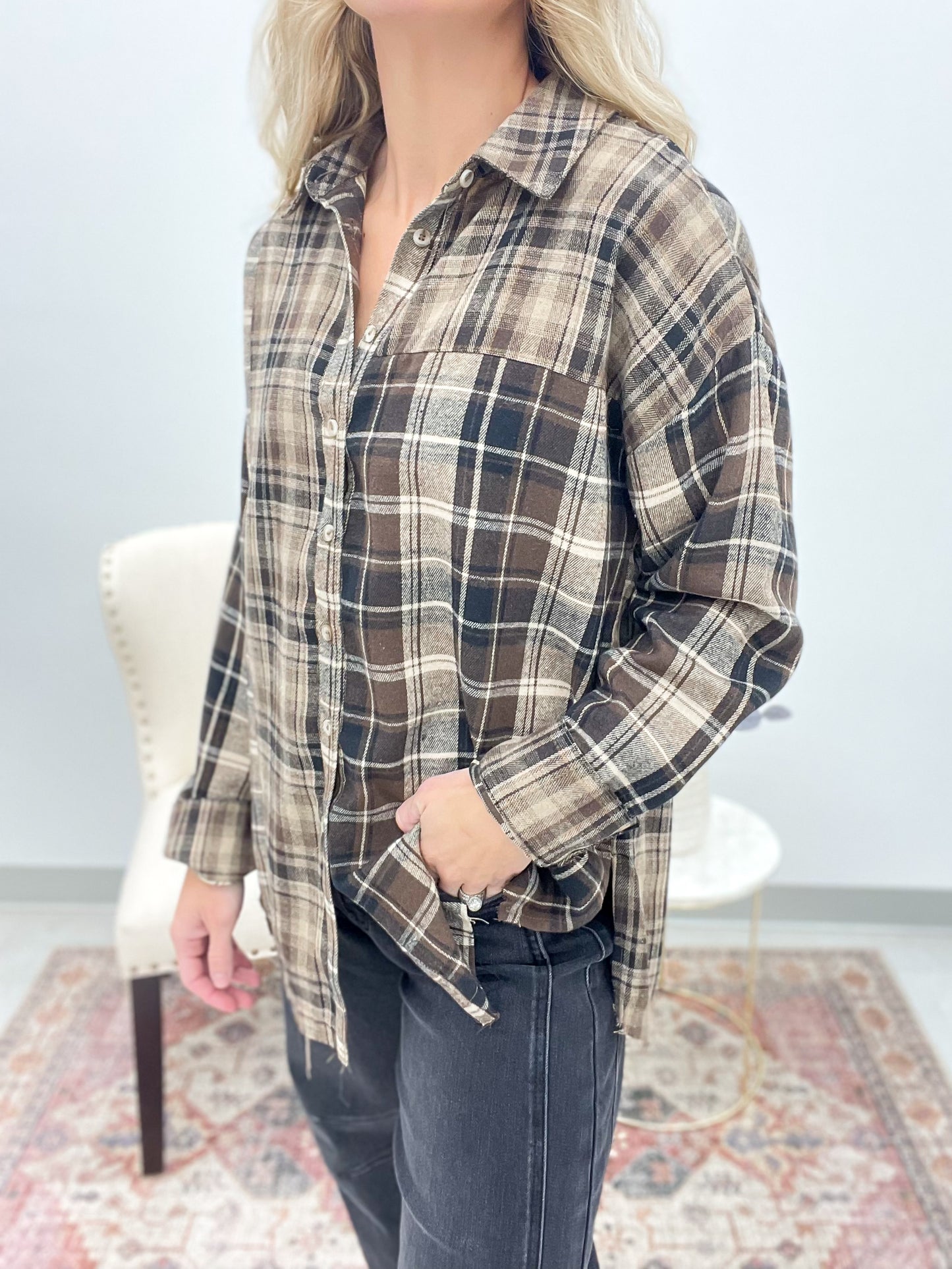 Espresso Edge Plaid Flannel Shirt Brown