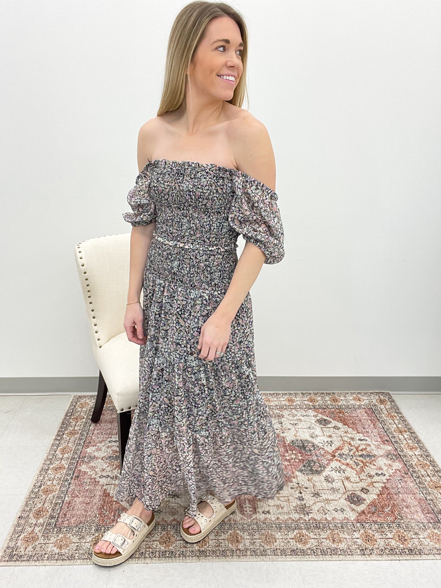 From The Garden Smocked Top And Skirt Set Black Floral