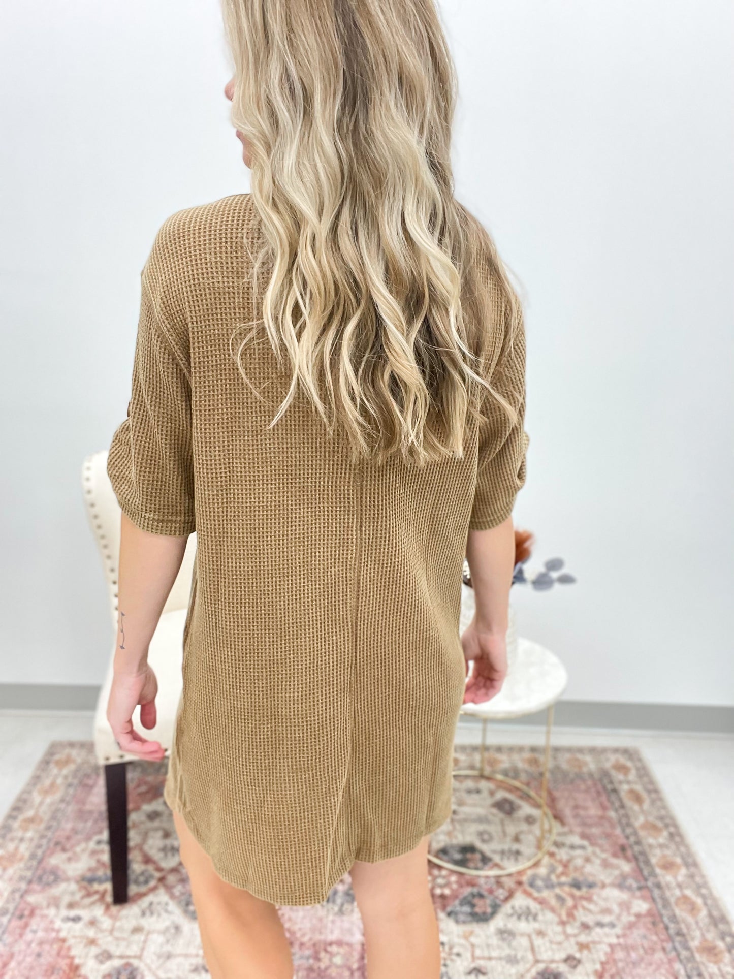 Sweet Jane Washed Waffle Knit Mini Dress Mocha