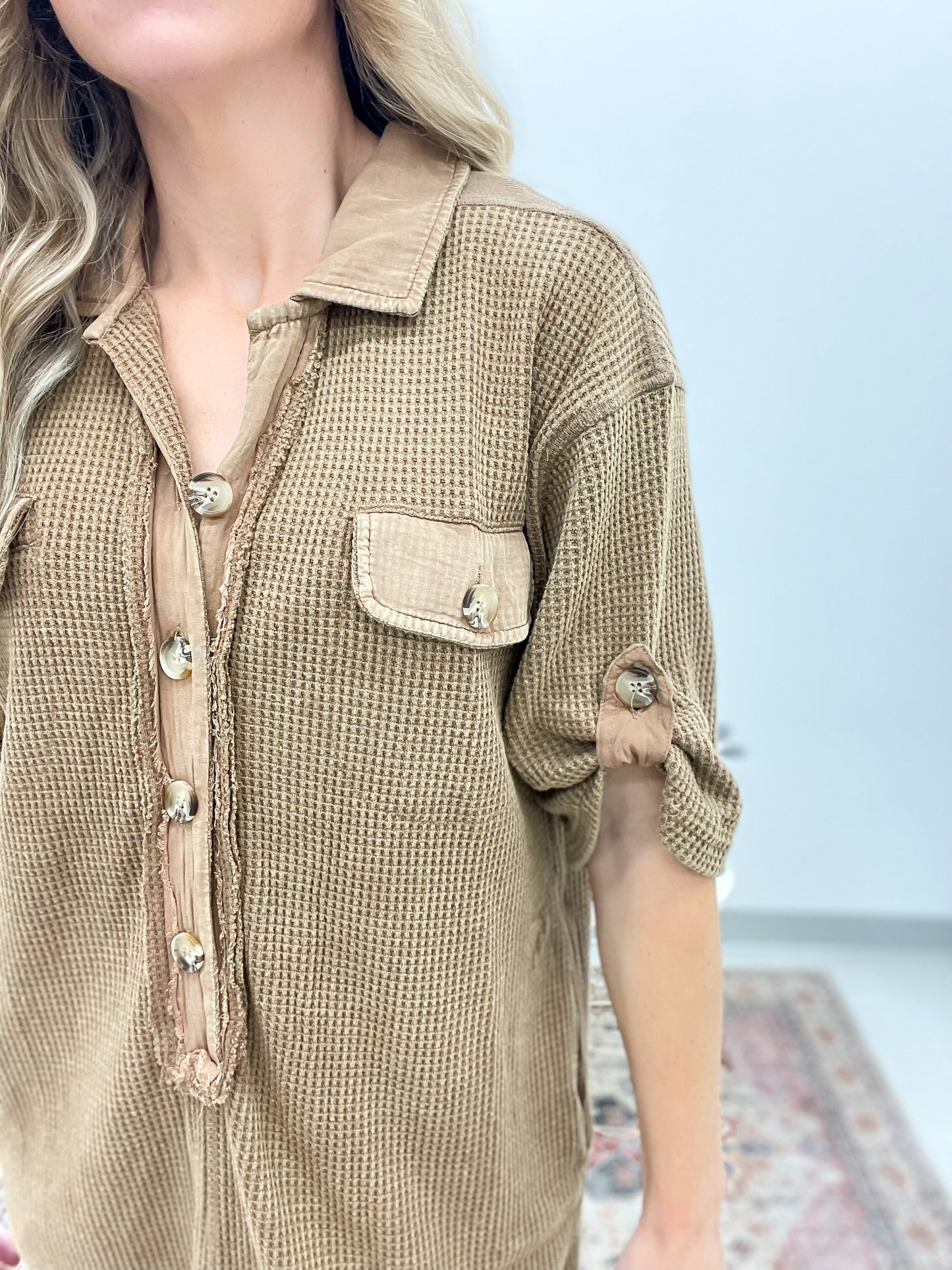 Sweet Jane Washed Waffle Knit Mini Dress Mocha