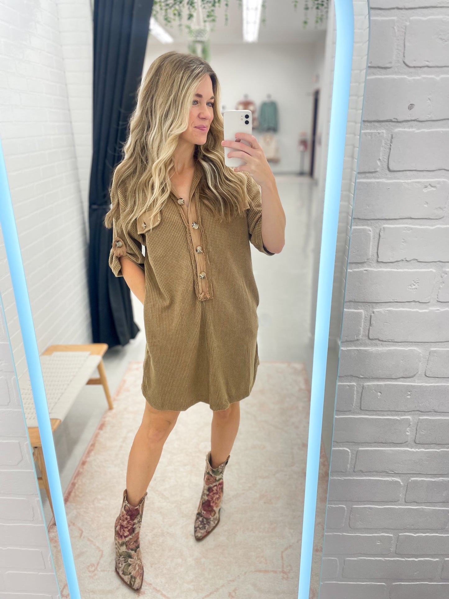 Sweet Jane Washed Waffle Knit Mini Dress Mocha