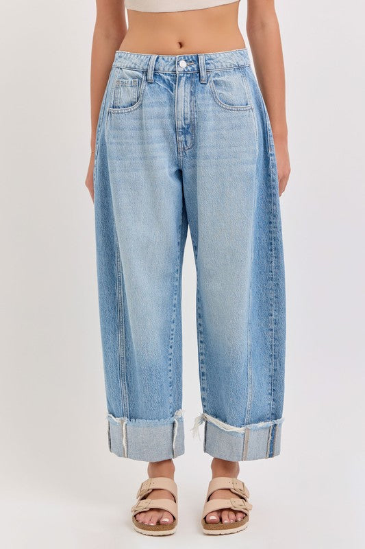 The Madi Cuffed Barrel Jeans Light Wash