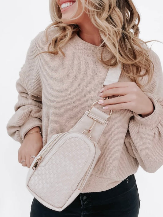 The Waverly Woven Sling Bag Cream