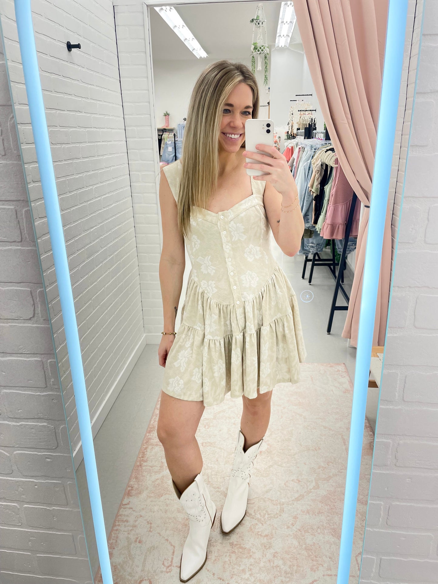 Broadway Nights Floral Jacquard Tapestry Romper Dress Cream