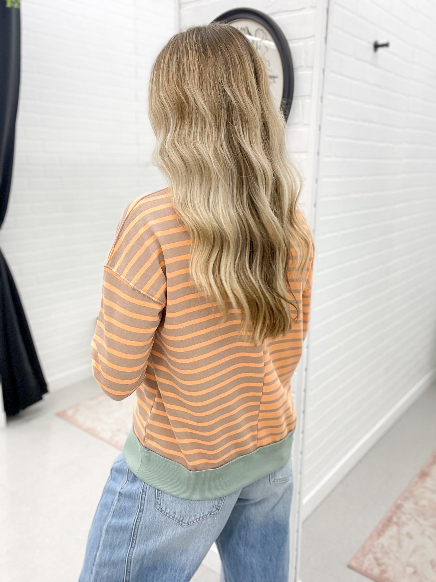 Off The Coast Mixed Stripe Long Sleeve Top Orange