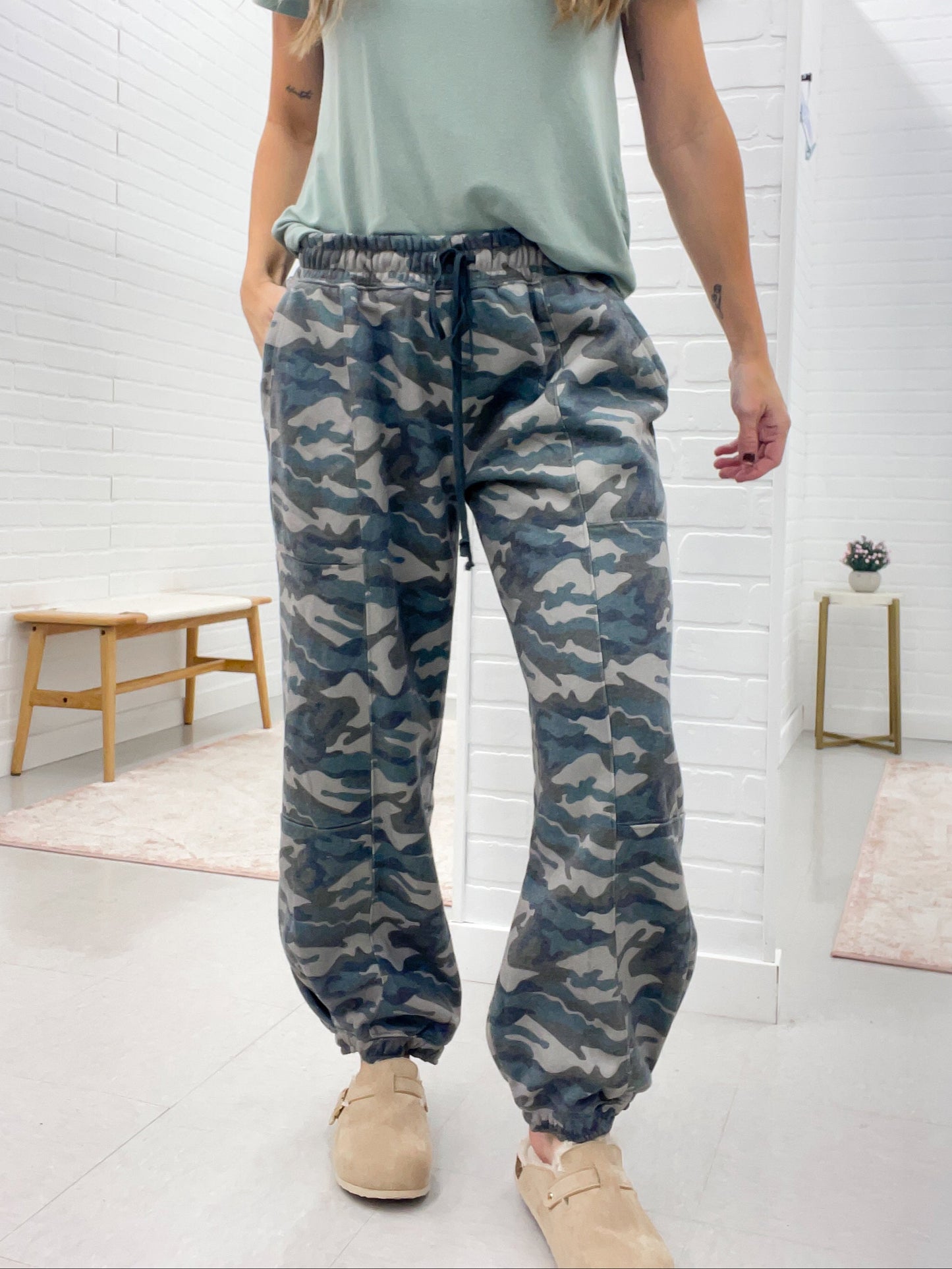 Happy Camper Camouflage Barrel Fleece Sweatpants