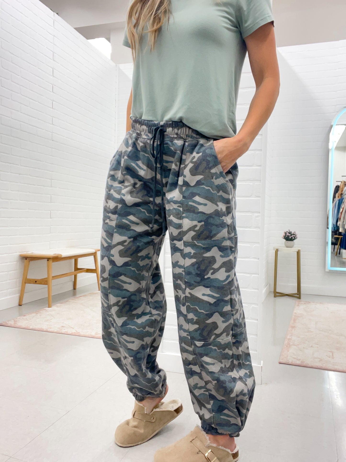 Happy Camper Camouflage Barrel Fleece Sweatpants