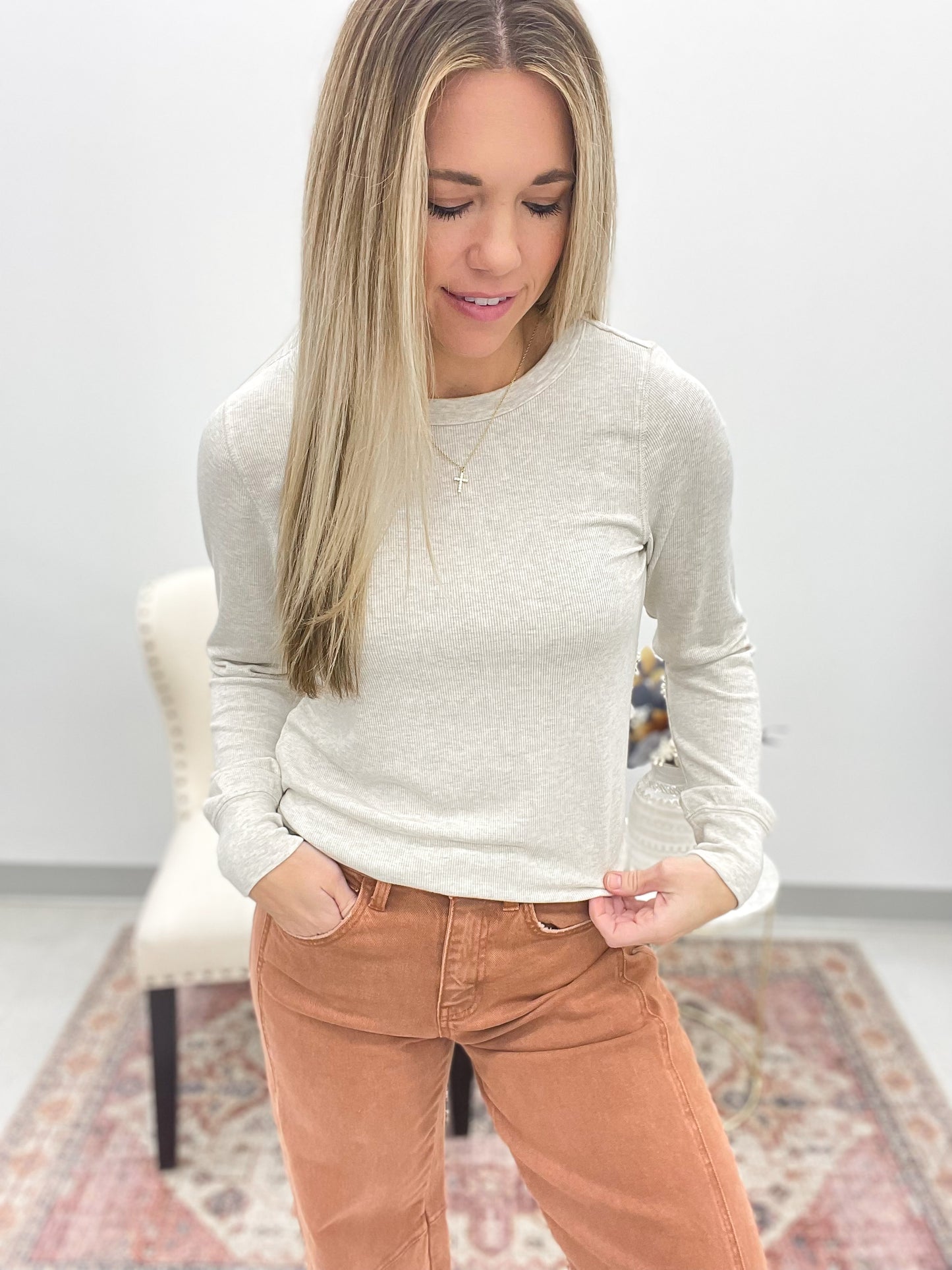 The Stacy Ribbed Top Sand Heather