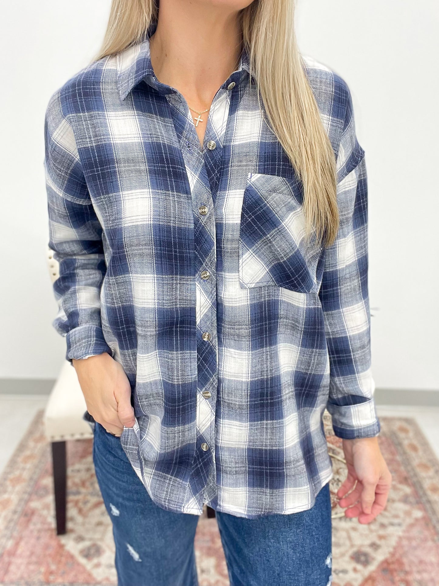 Call Home Plaid Flannel Long Sleeve Button Down Shirt Blue