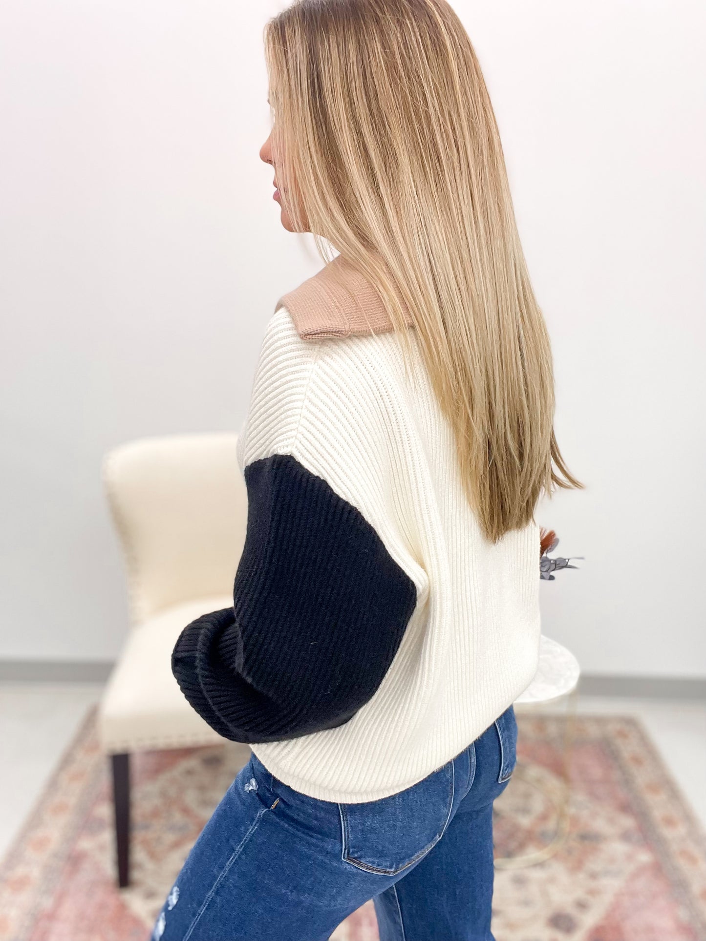 Her Decision Color Block Sweater Cream