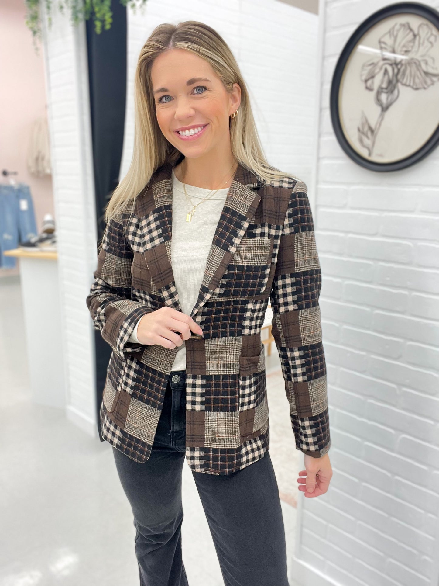 All Business Mixed Plaid Blazer Brown/Black