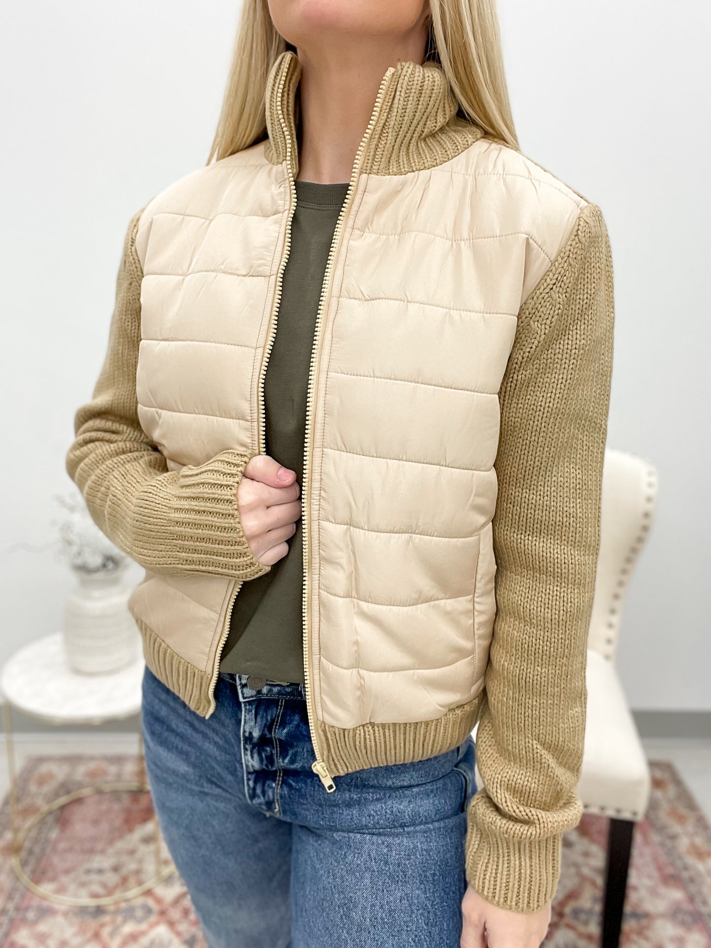 Cozy Up Hybrid Sweater Jacket Light Camel Medium