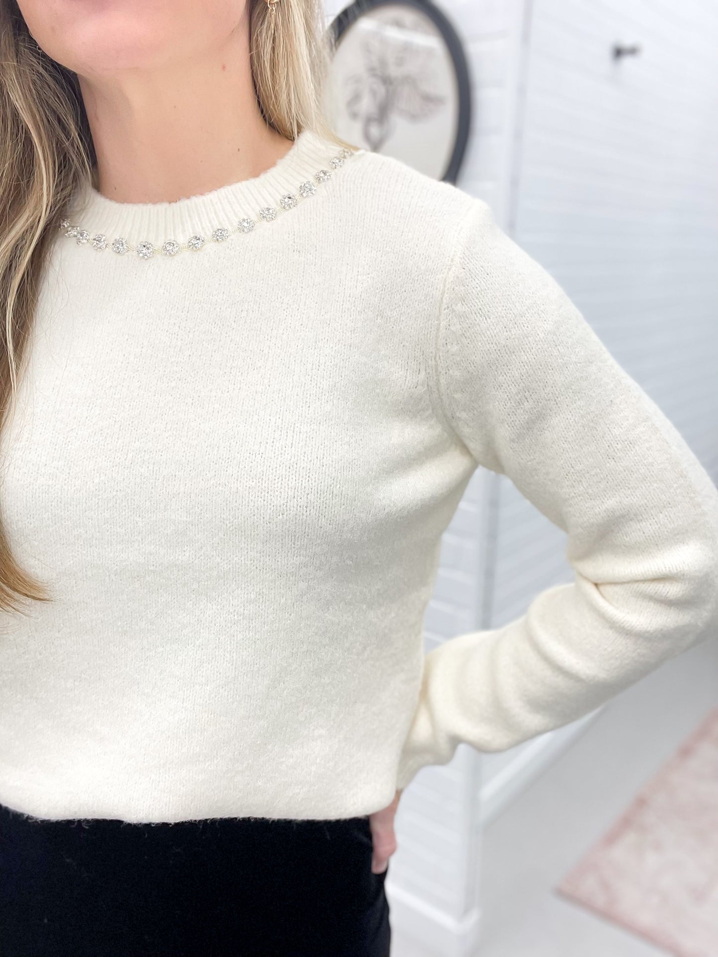 Going Back Jewel Neck Brushed Sweater Cream