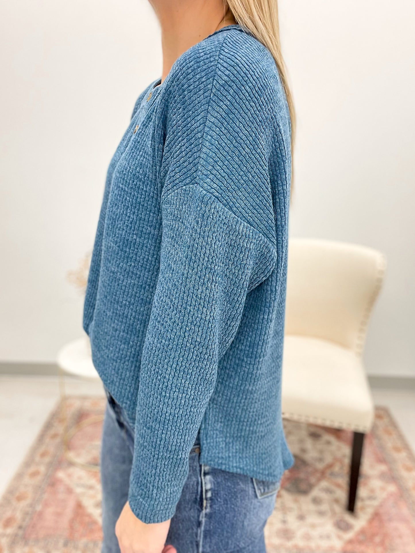 Year End Ribbed Henley Top Teal 2X, 3X