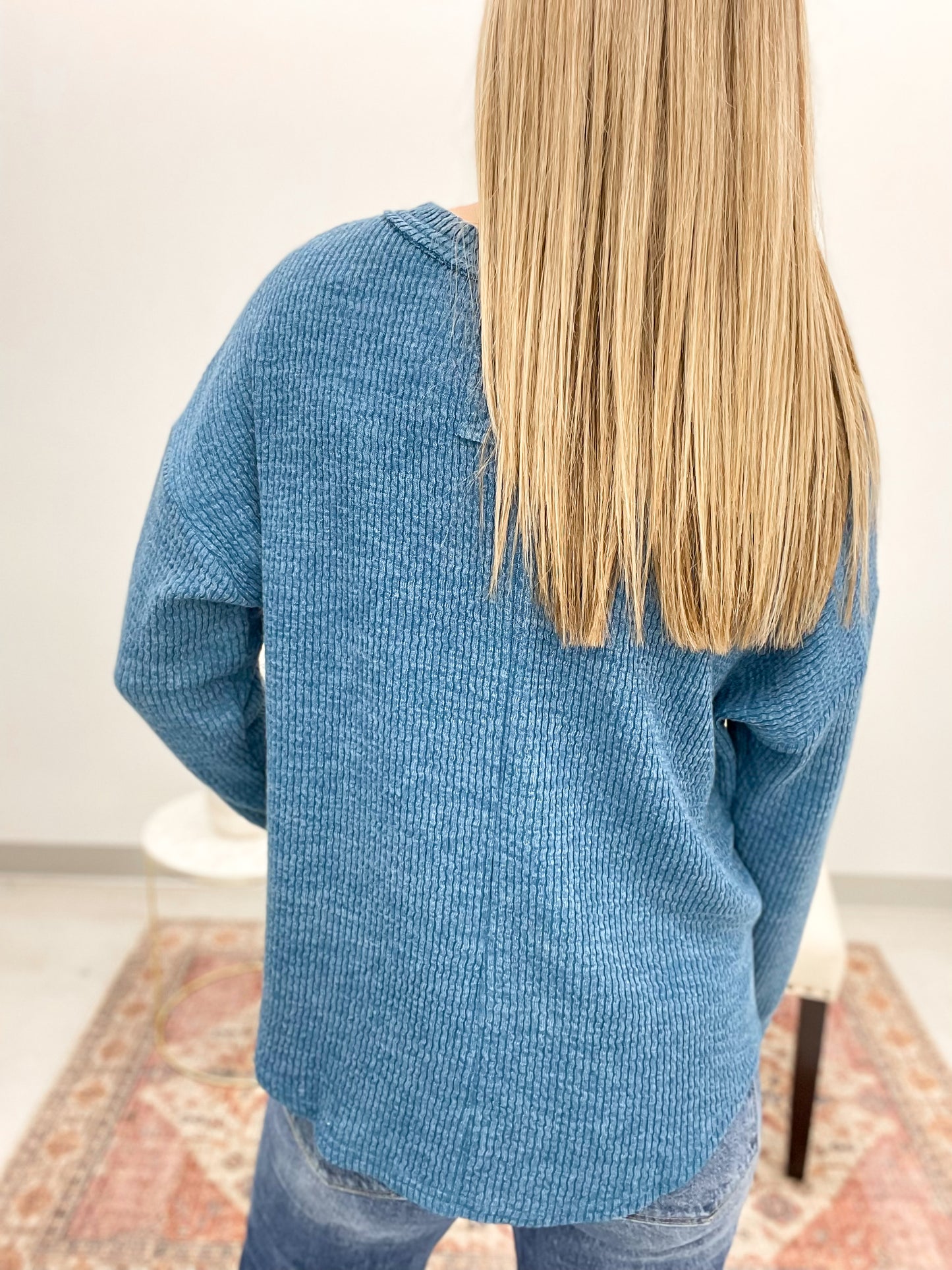 Year End Ribbed Henley Top Teal 2X, 3X