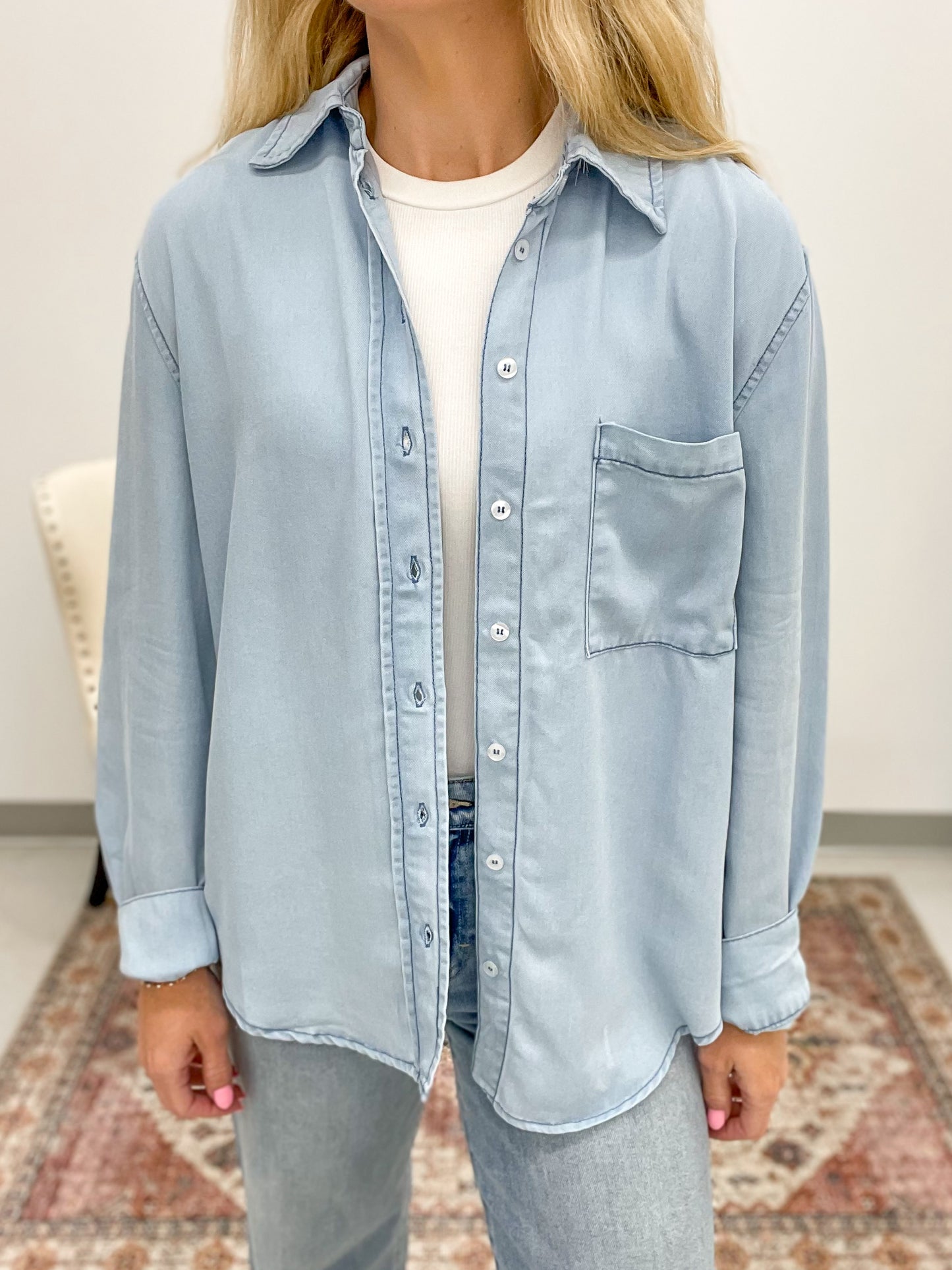 Go Together Button Down Top Light Denim