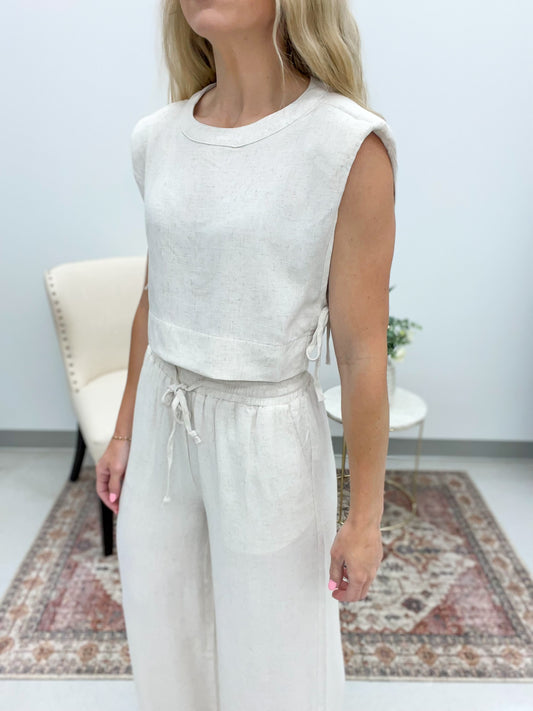 Oceanview Linen Top And Pants Set Oatmeal Large