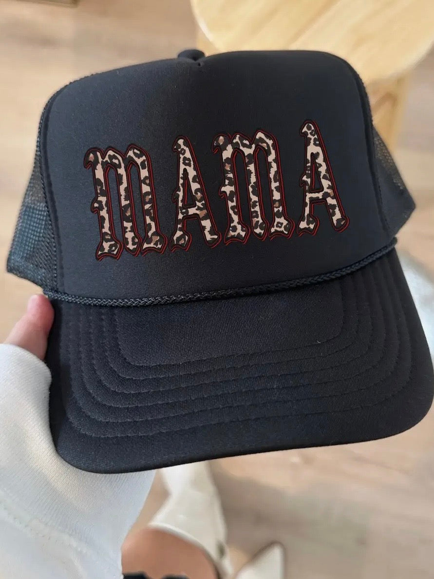 Mama Leopard Trucker Hat Black
