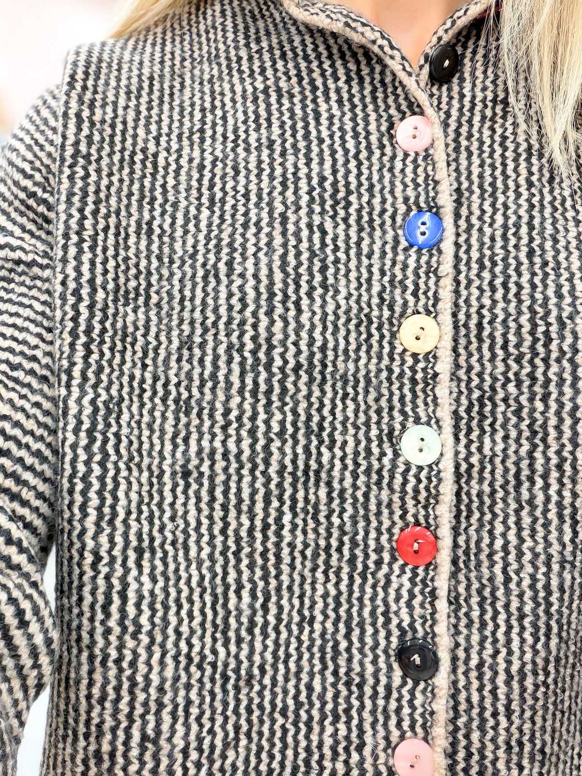 Like Her Black Taupe Button Detail Sweater
