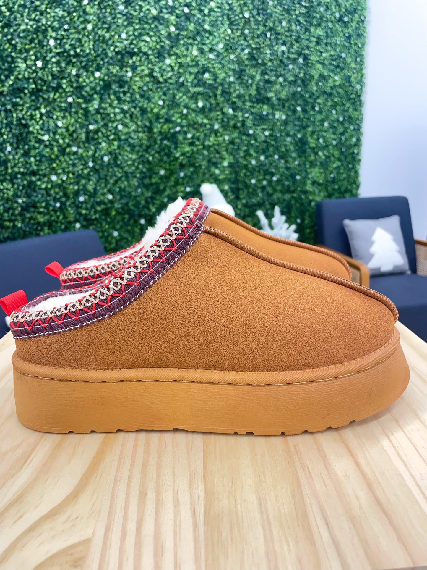 Here For It Suede Slippers Cognac