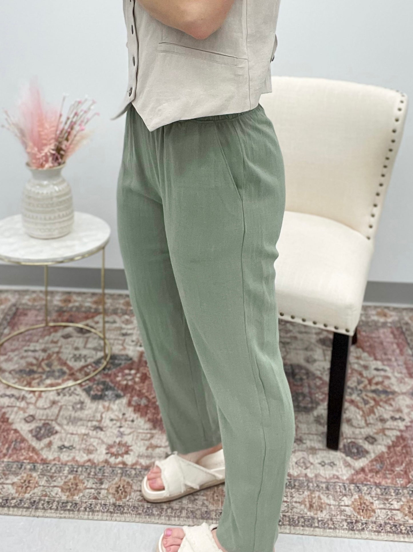 Off To Bali Linen Pants Light Olive Medium, Large