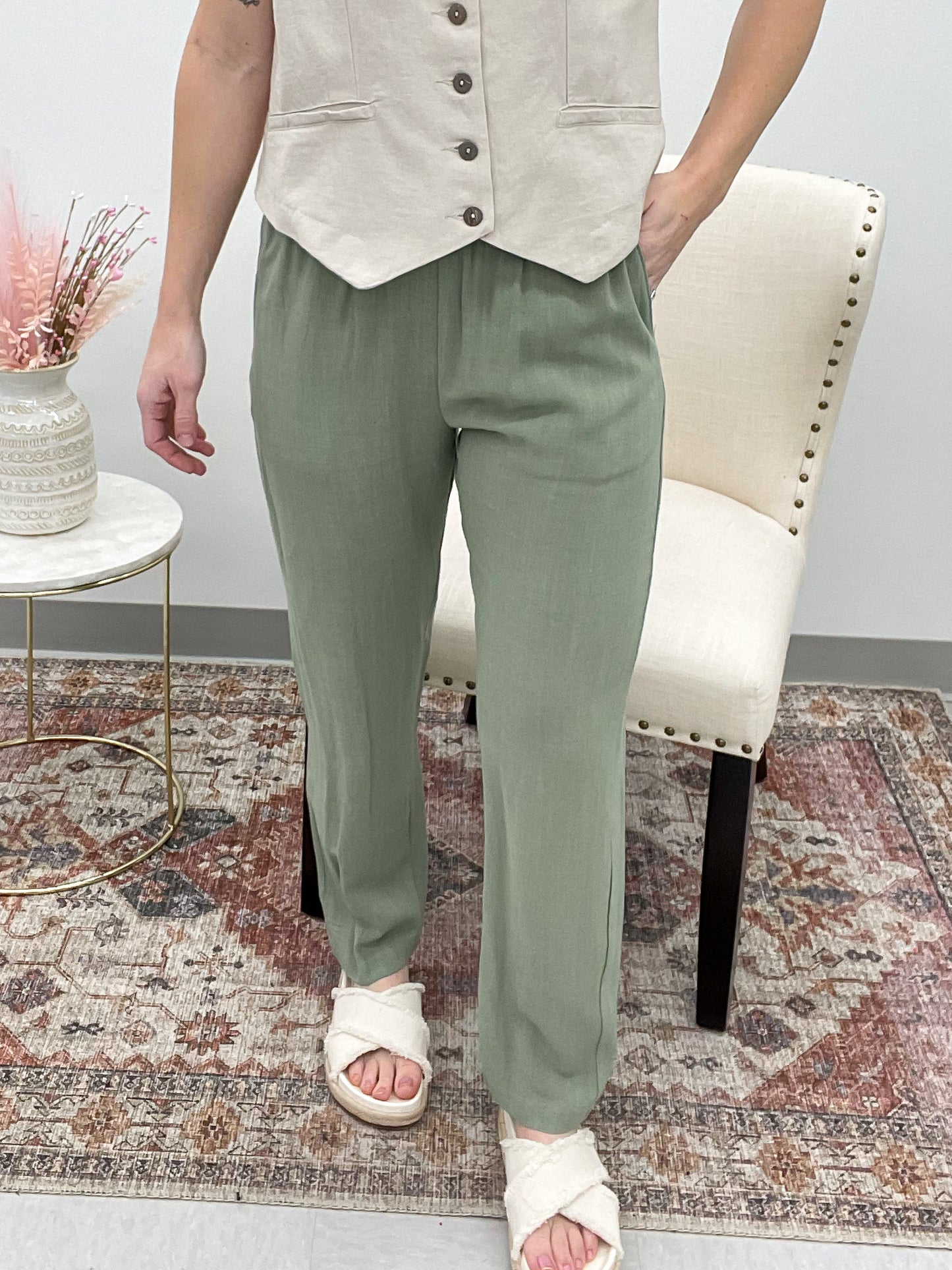 Off To Bali Linen Pants Light Olive Medium, Large