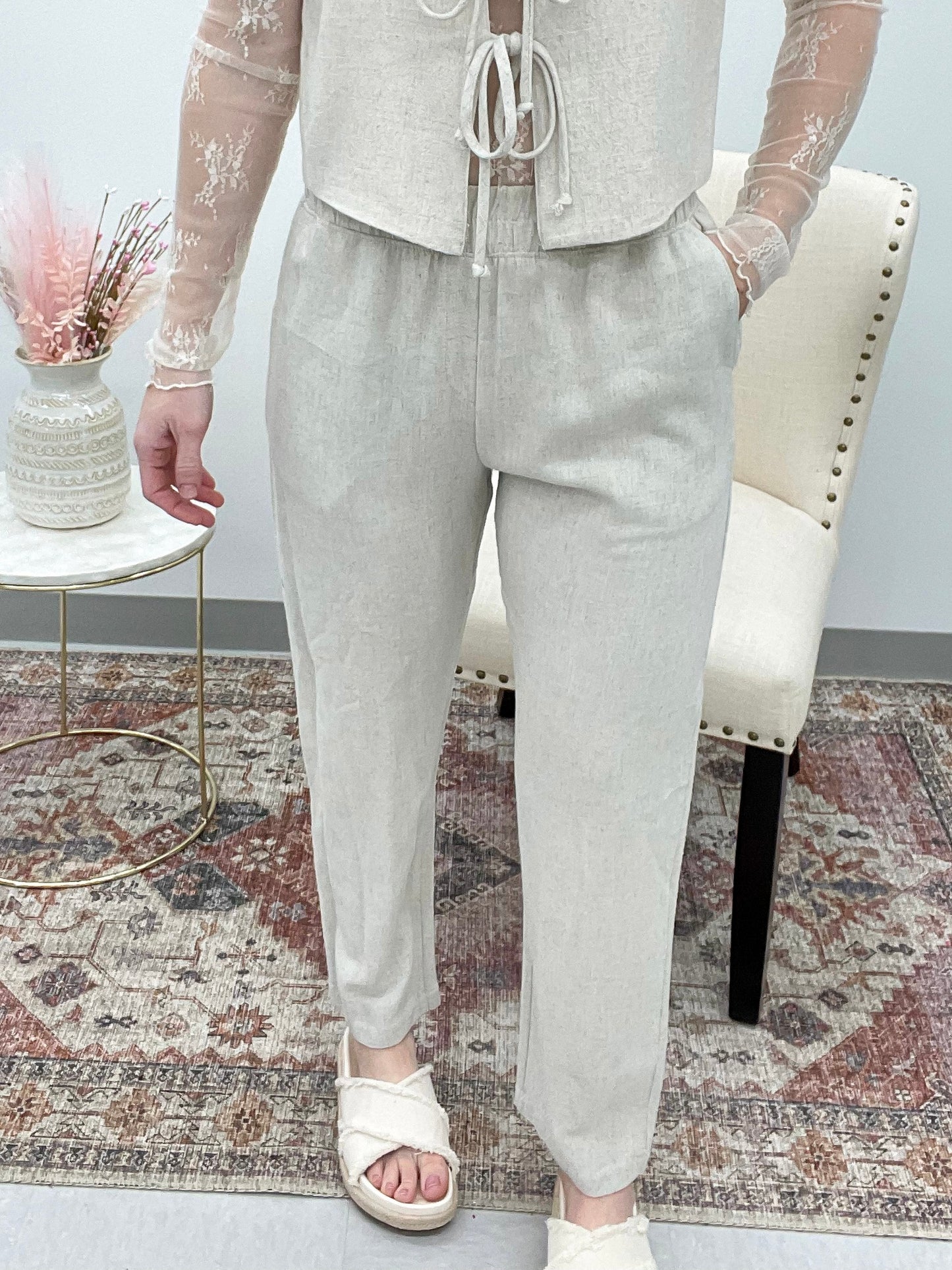 Off To Bali Linen Pants Oatmeal