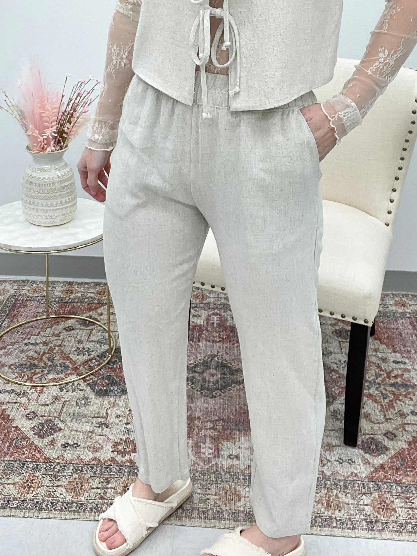 Off To Bali Linen Pants Oatmeal