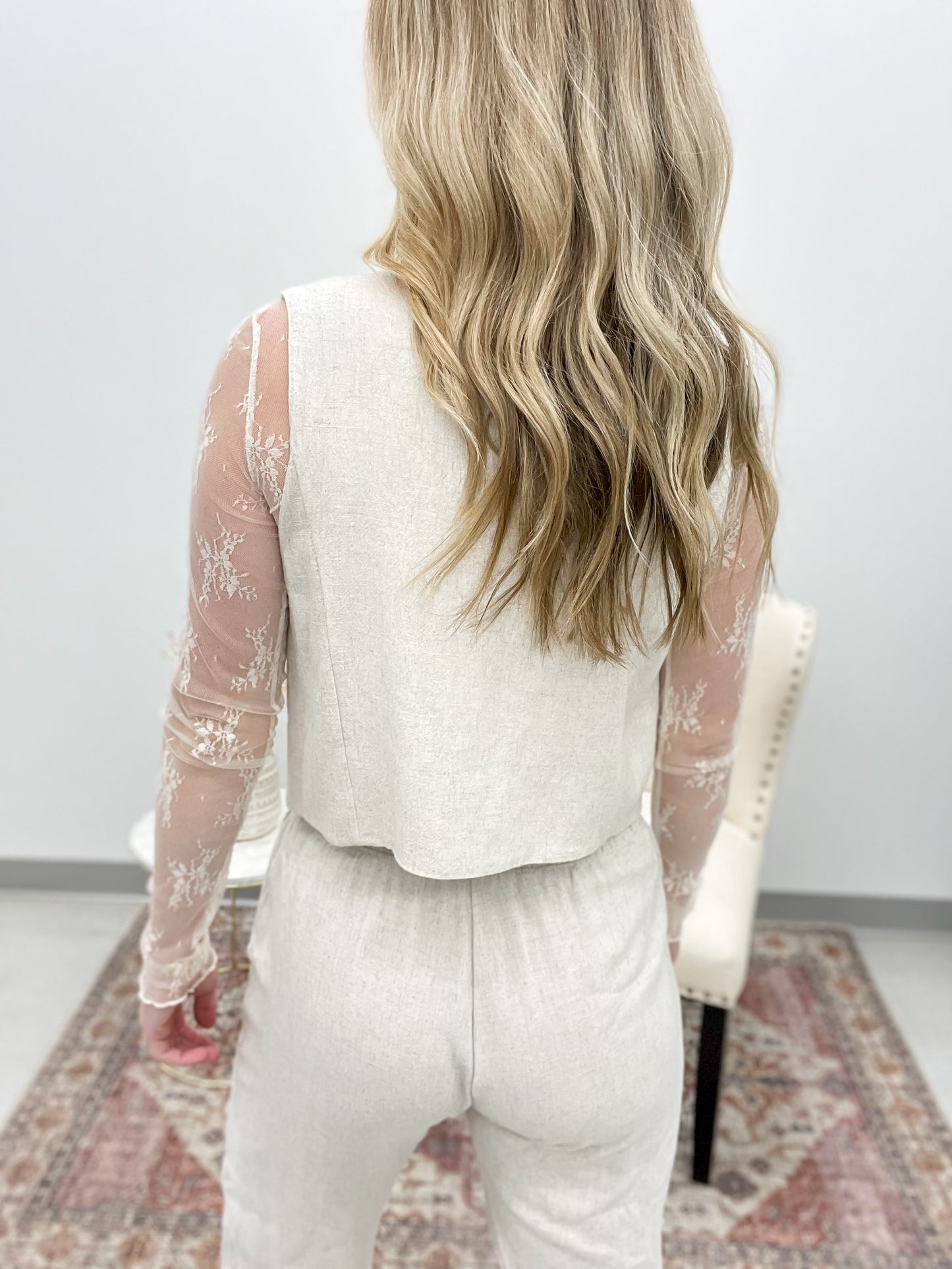 Living Lux Mesh Layering Lace Top Beige