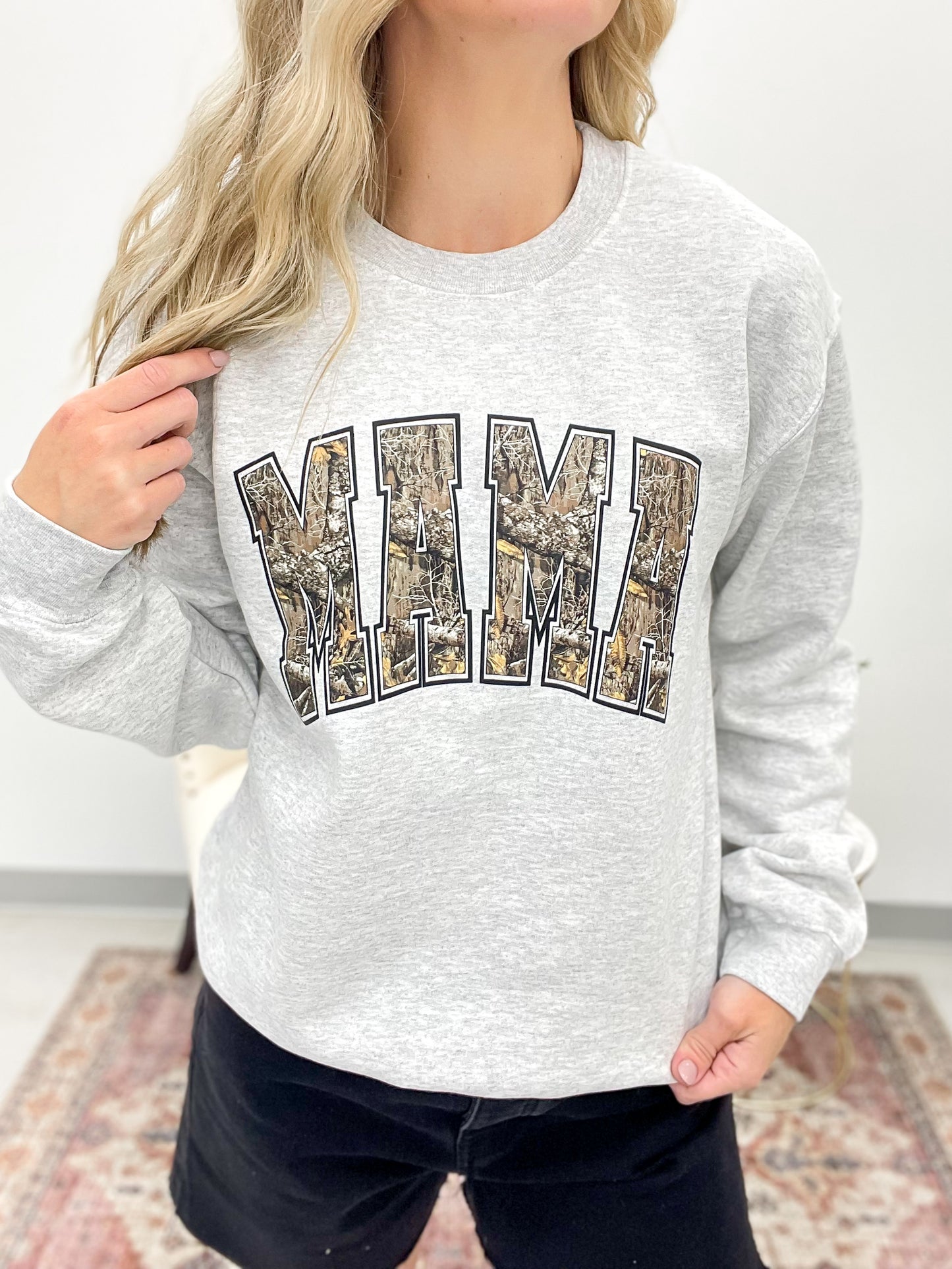 MAMA Camouflage Crewneck Sweatshirt Heather Gray S-2X