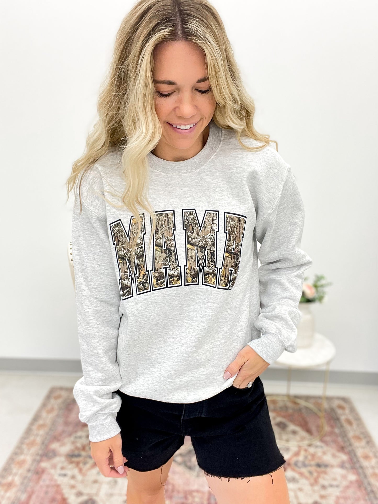 MAMA Camouflage Crewneck Sweatshirt Heather Gray S-2X