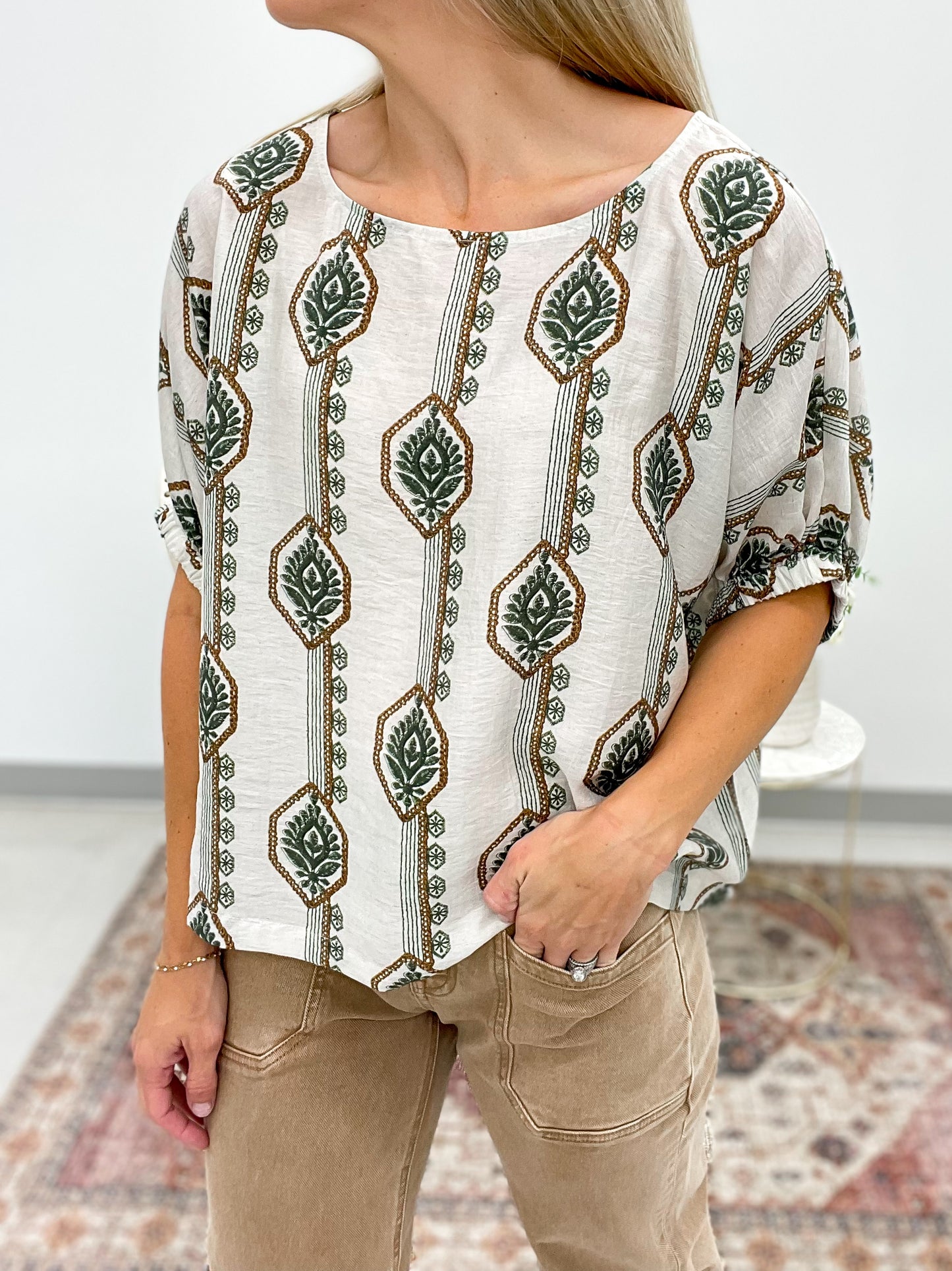 Dream Chaser Geometric Boat Neck Blouse