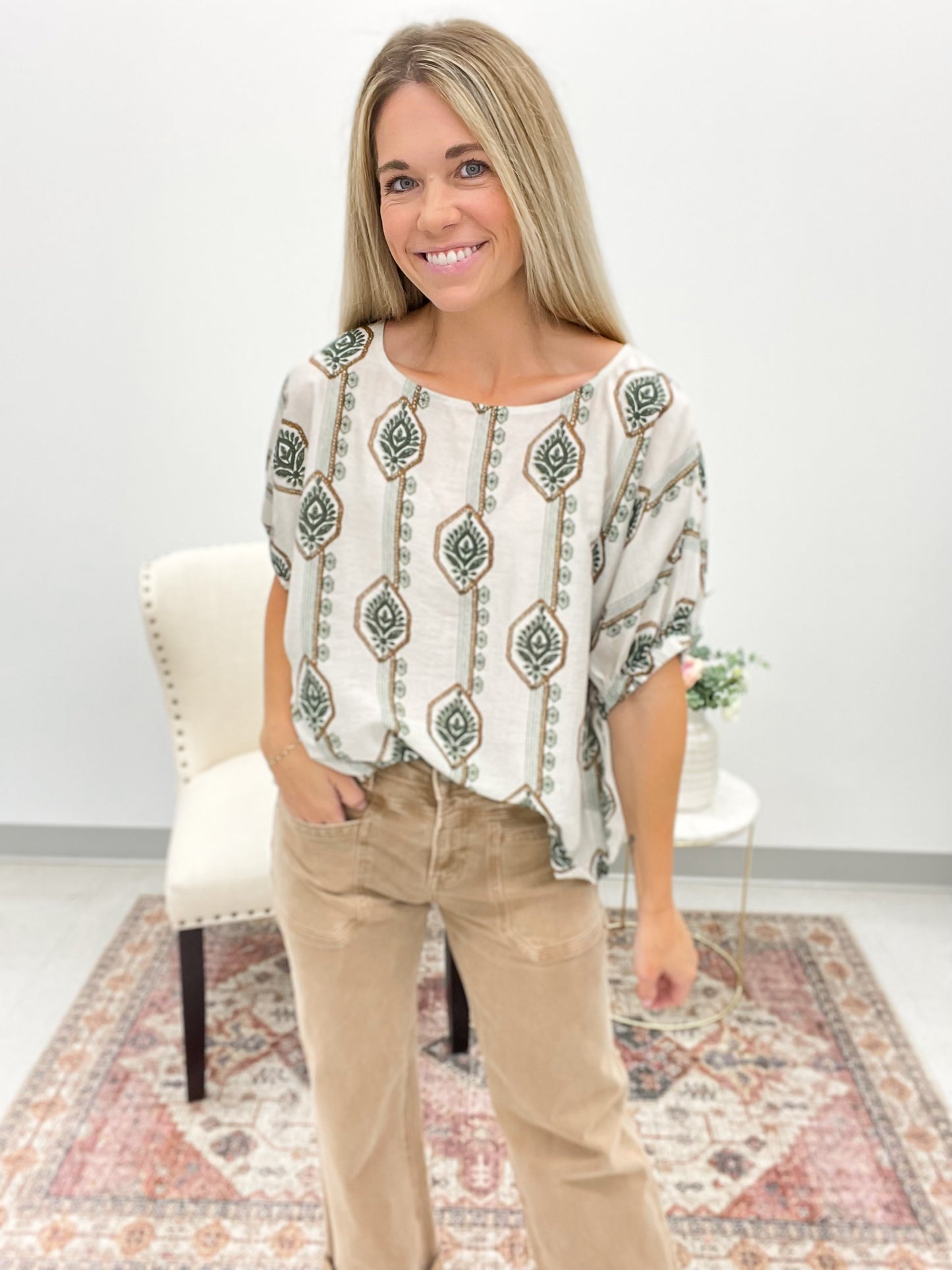 Dream Chaser Geometric Boat Neck Blouse