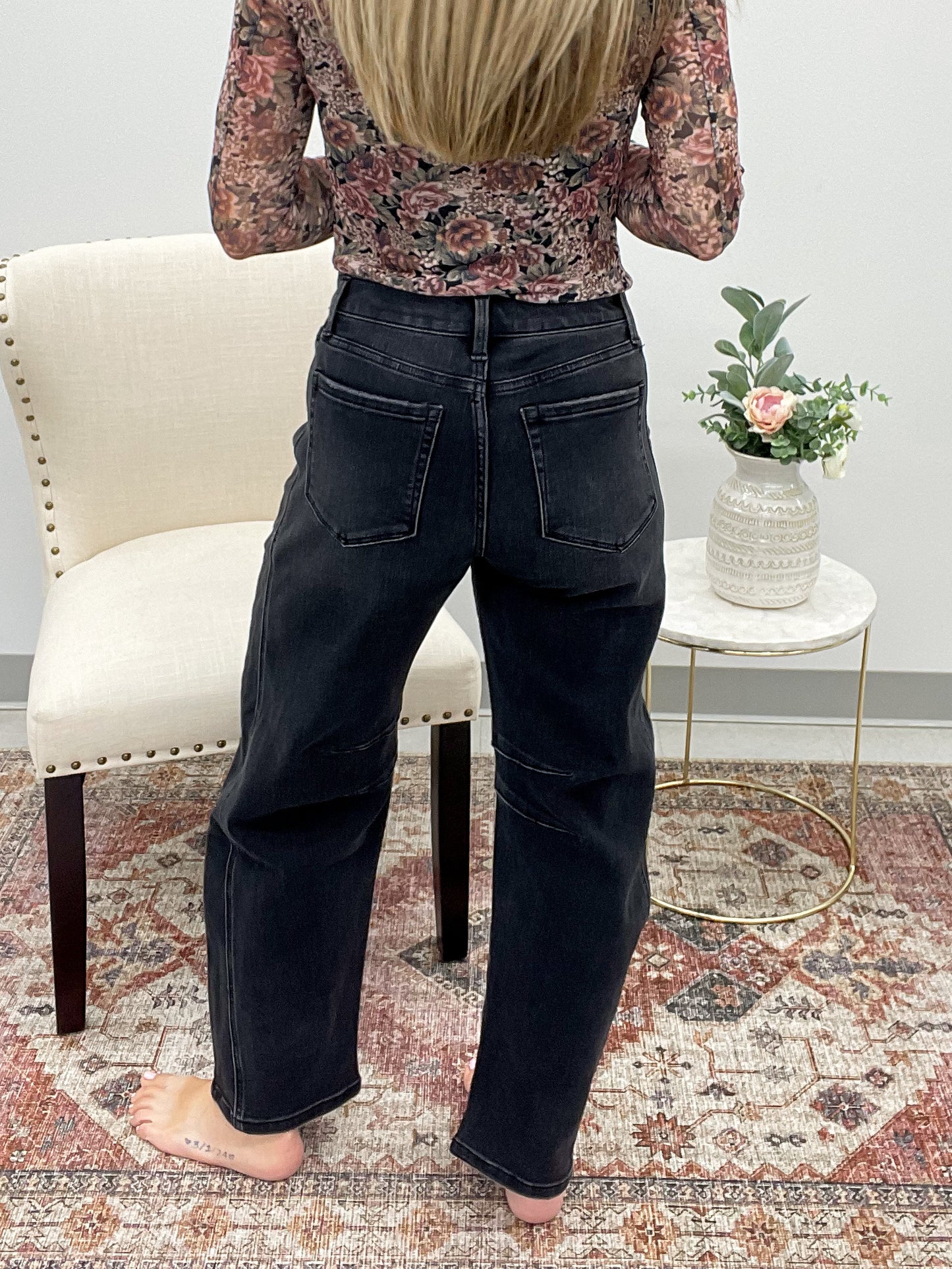 The Reese High Rise Ankle Barrel Black Denim