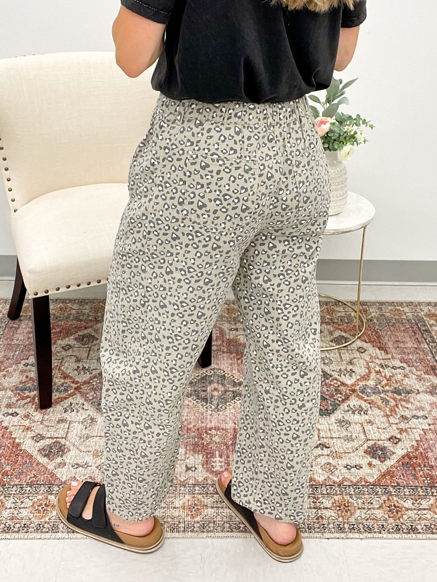 Sweet Sunday Leopard Barrel Pants Taupe Gray