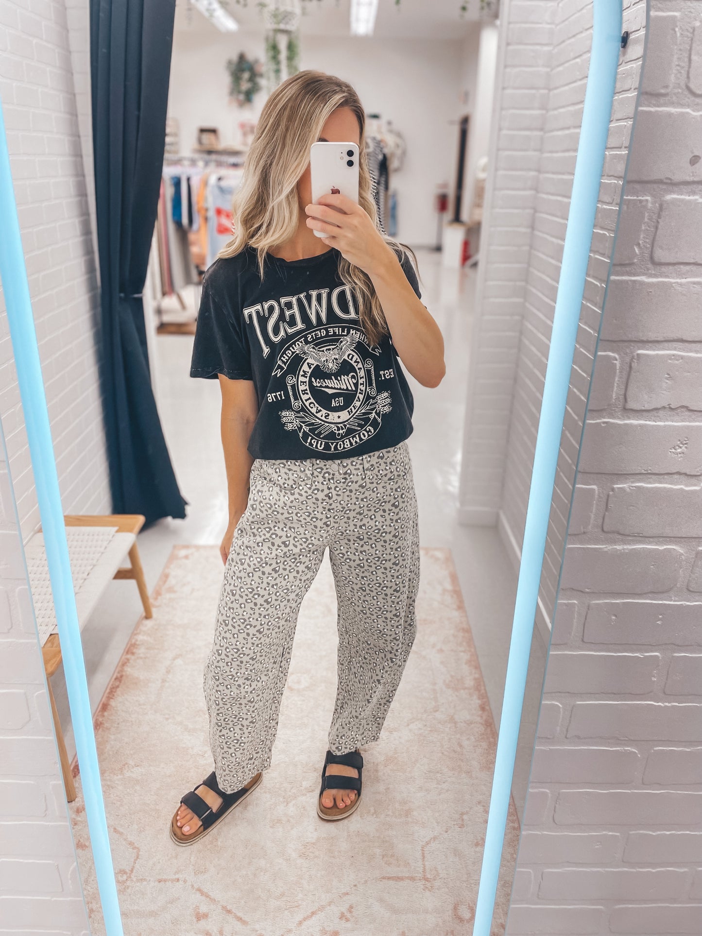 Sweet Sunday Leopard Barrel Pants Taupe Gray