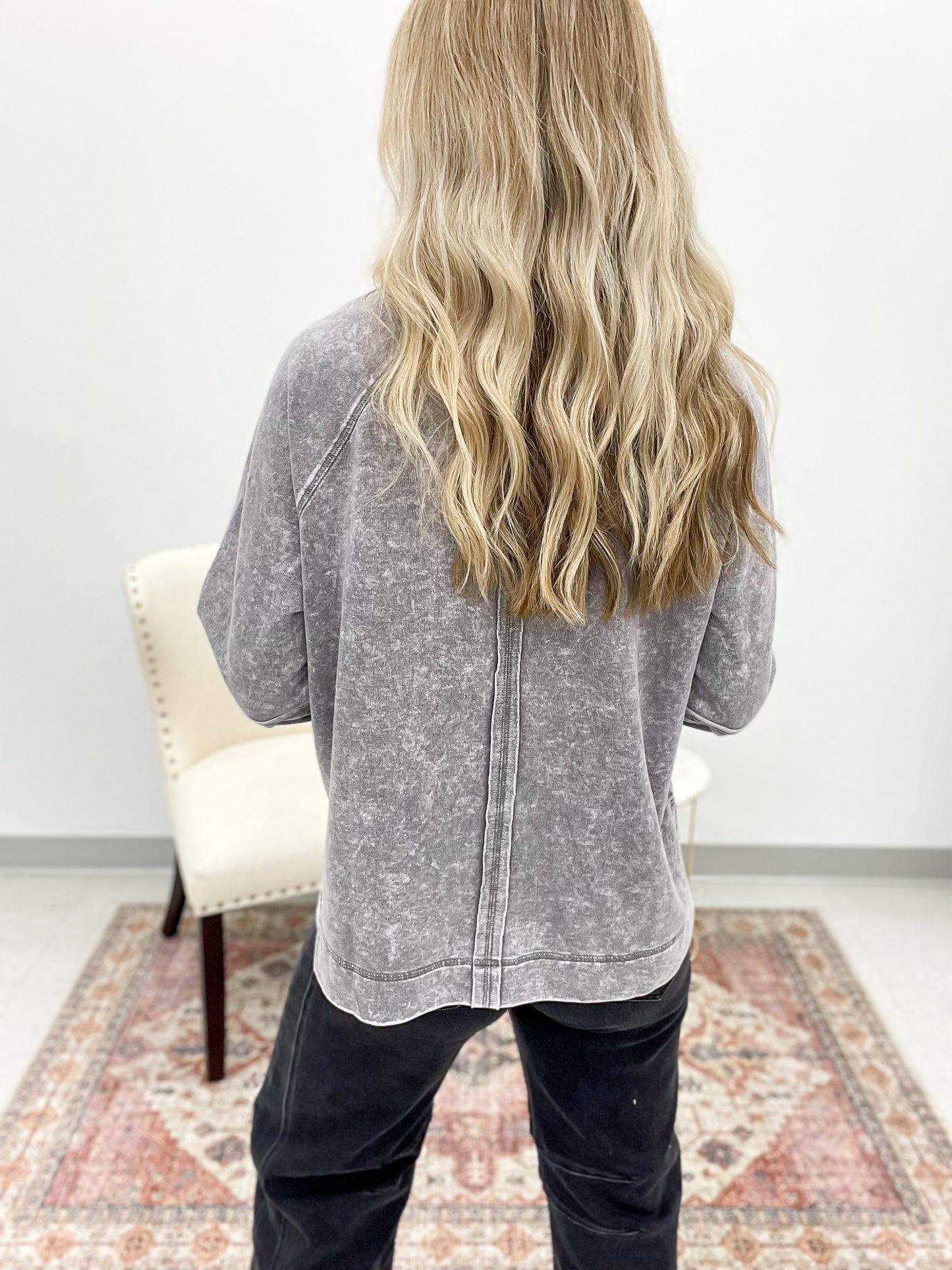 Biggest Fan Washed Long Sleeve Top Gray