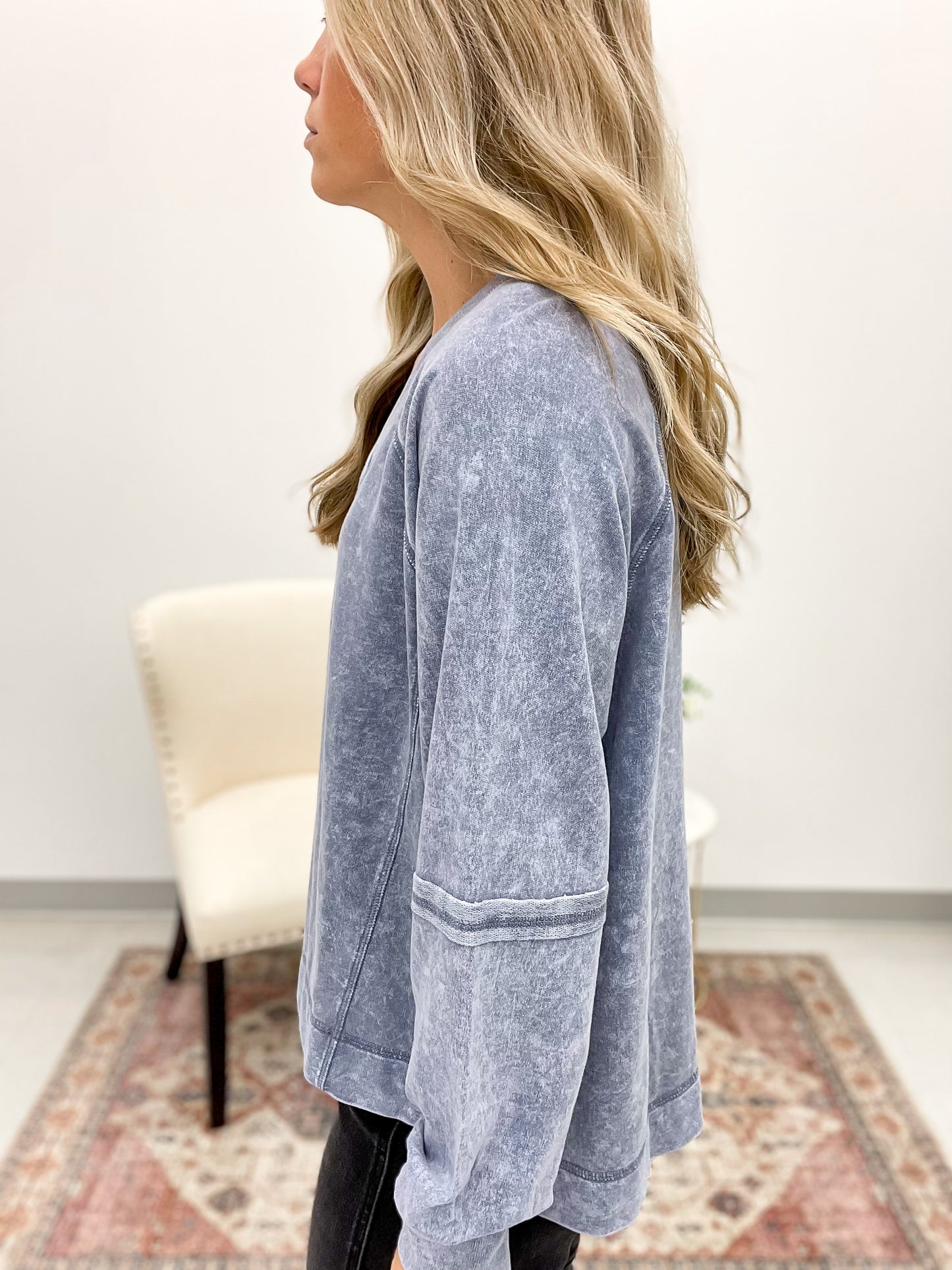 Biggest Fan Washed Long Sleeve Top Blue