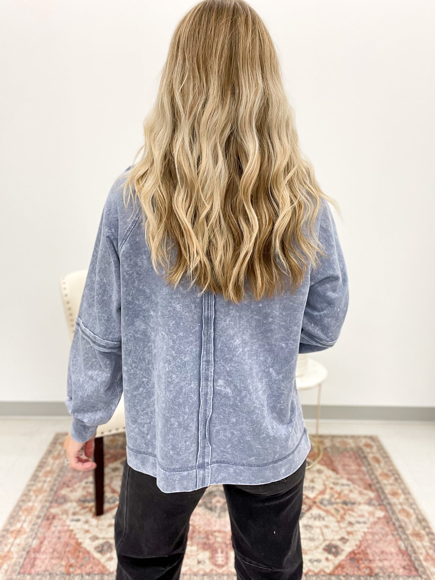 Biggest Fan Washed Long Sleeve Top Blue
