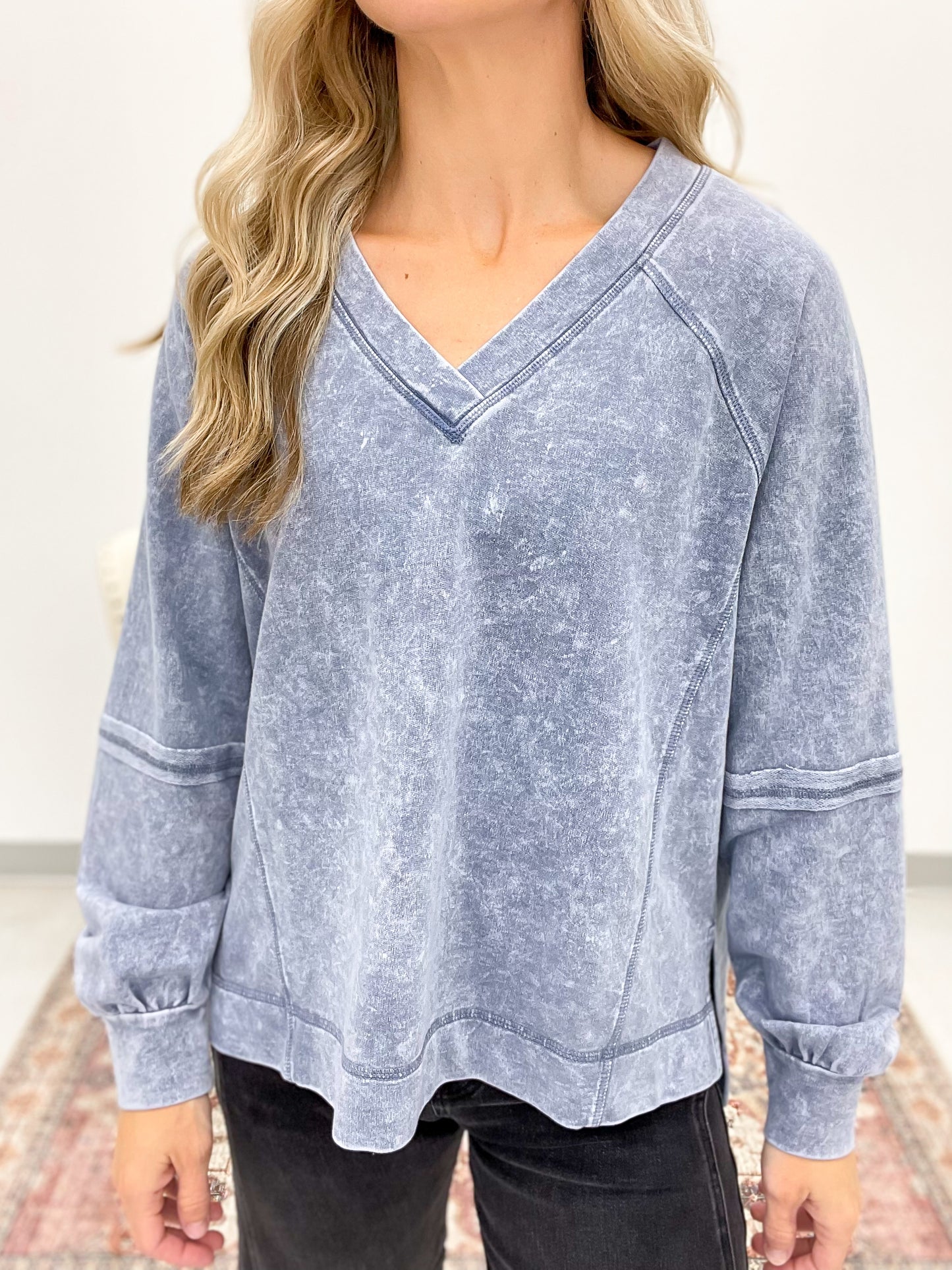 Biggest Fan Washed Long Sleeve Top Blue