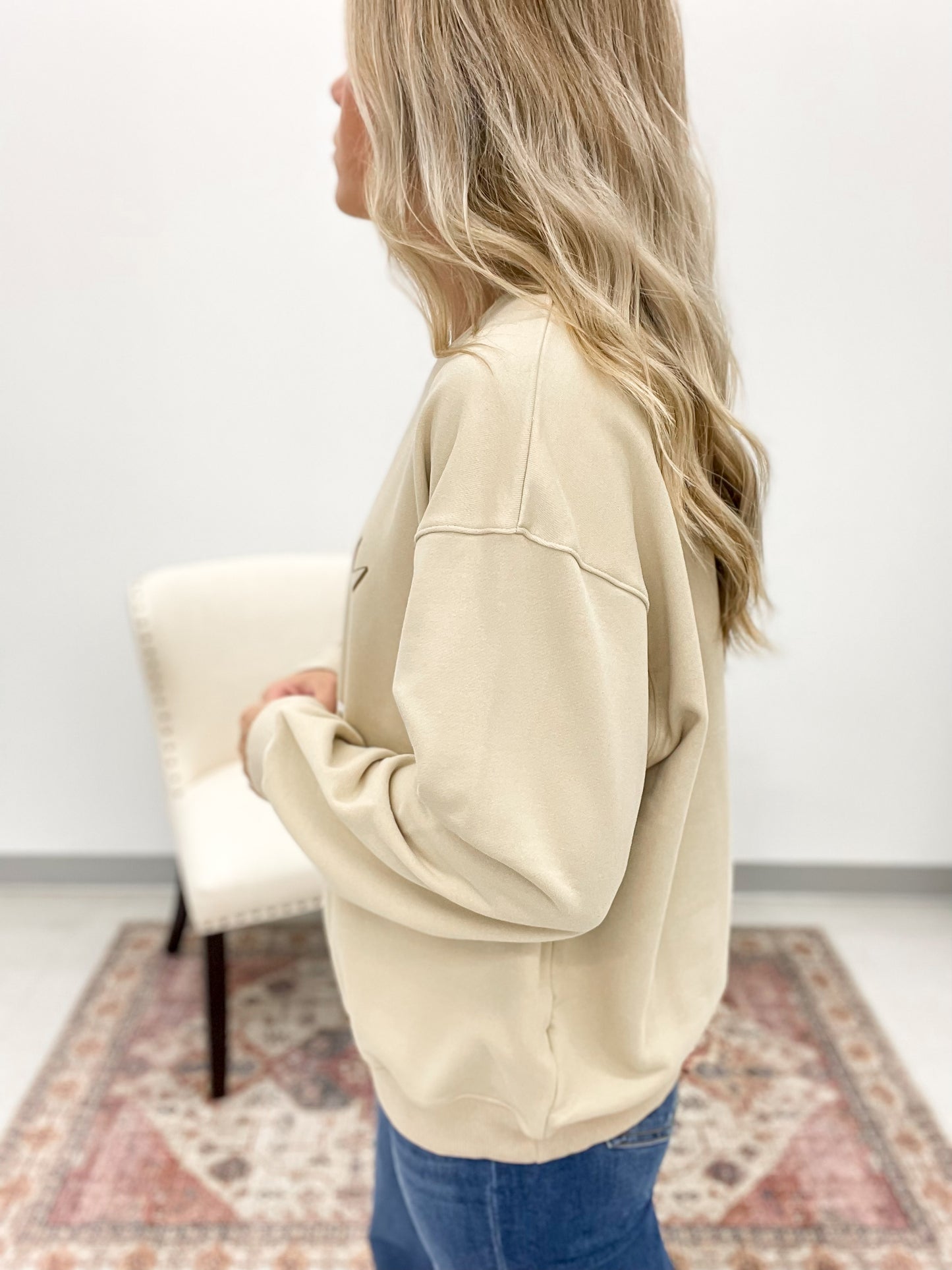 Tired Mom Social Club Crewneck Sweatshirt Taupe